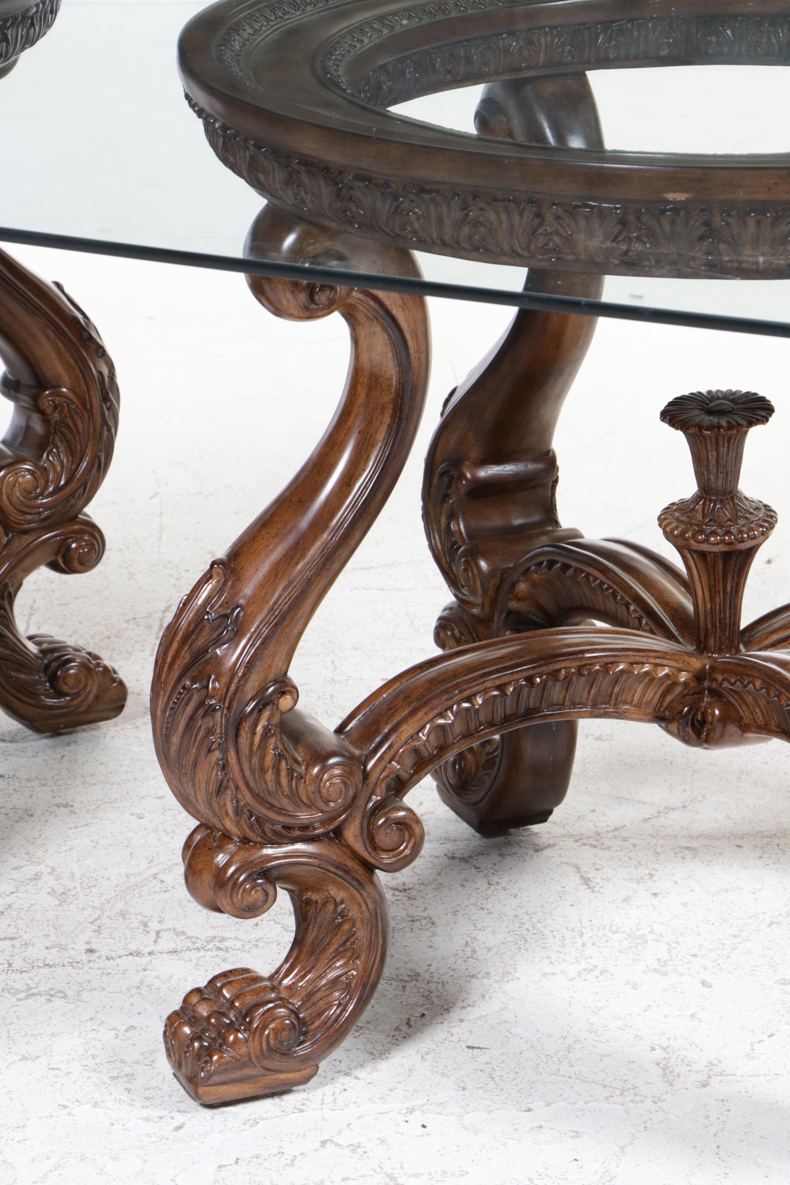 Henredon Georgian Style Glass Top Pedestal Dining Table and Chairs