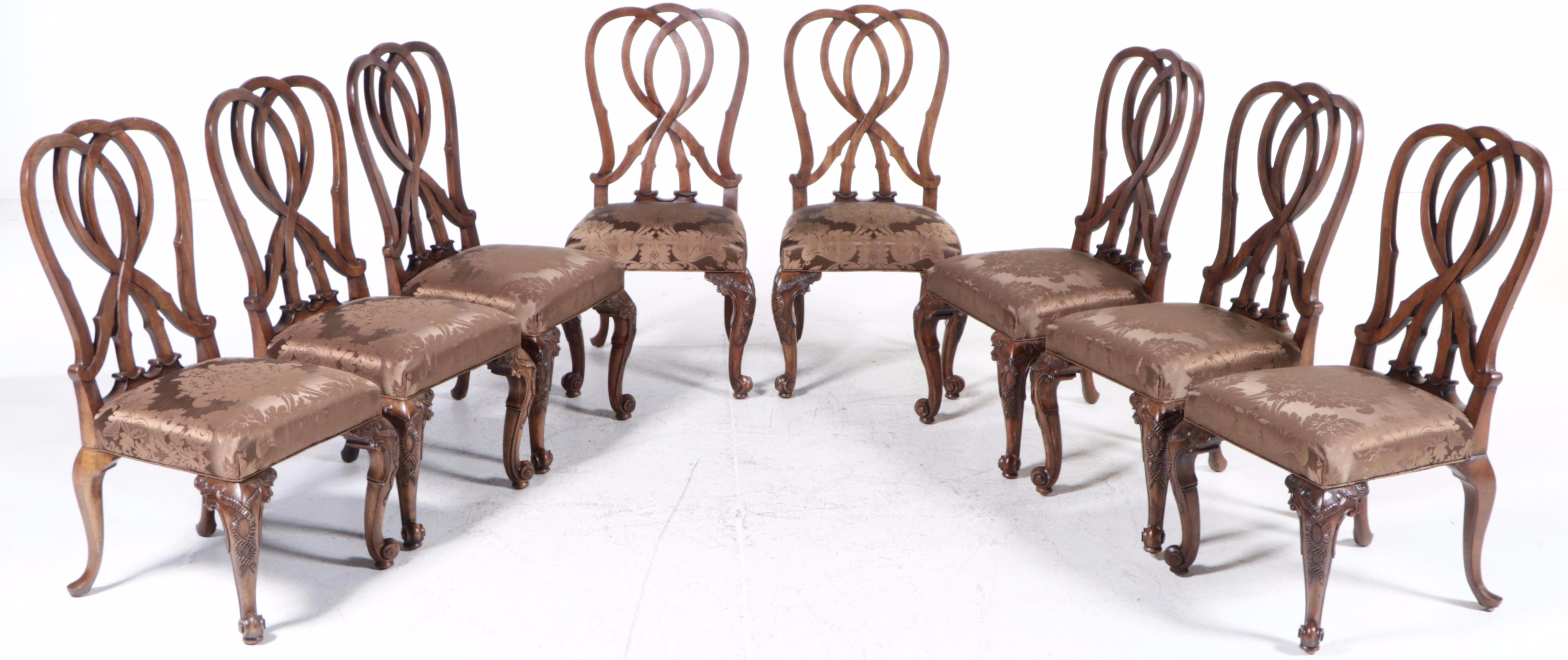 Henredon Georgian Style Glass Top Pedestal Dining Table and Chairs