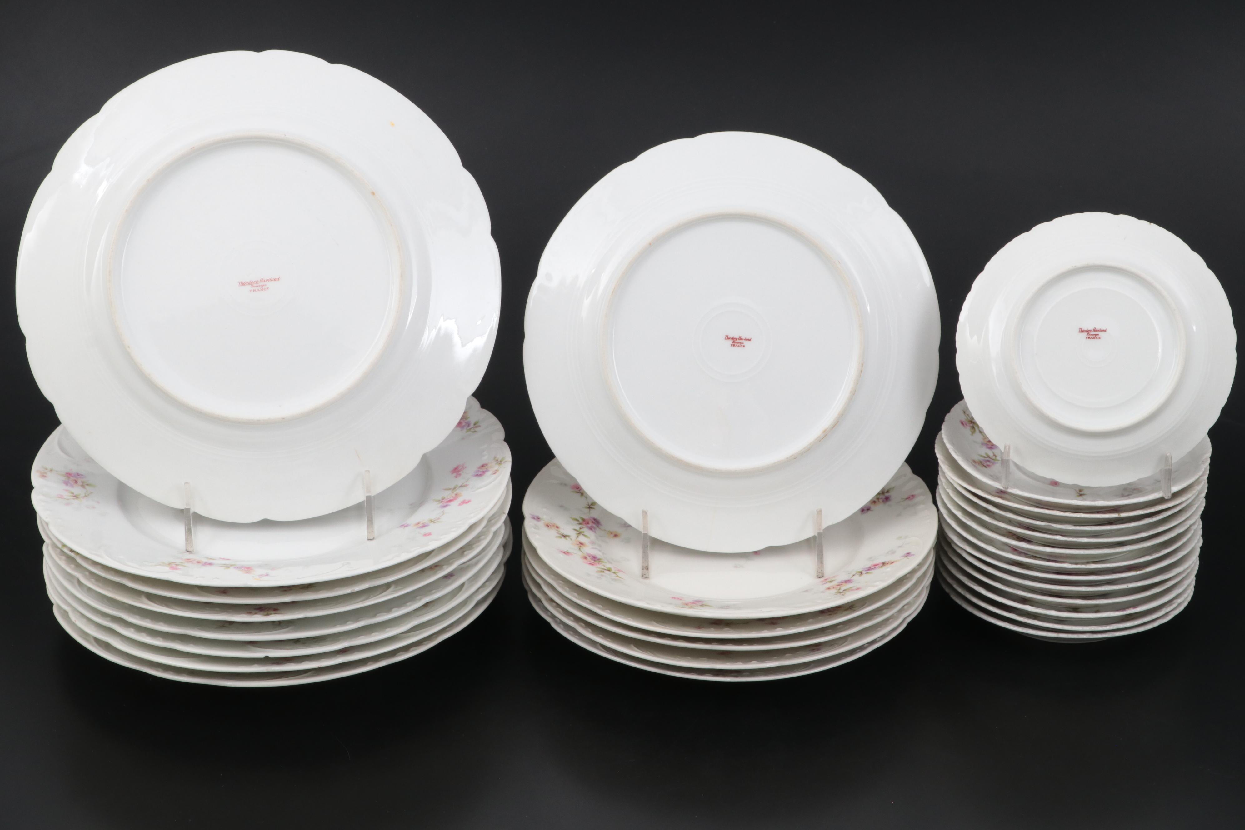 Haviland and Other Limoges Floral Pattern Porcelain Plates with More Tableware