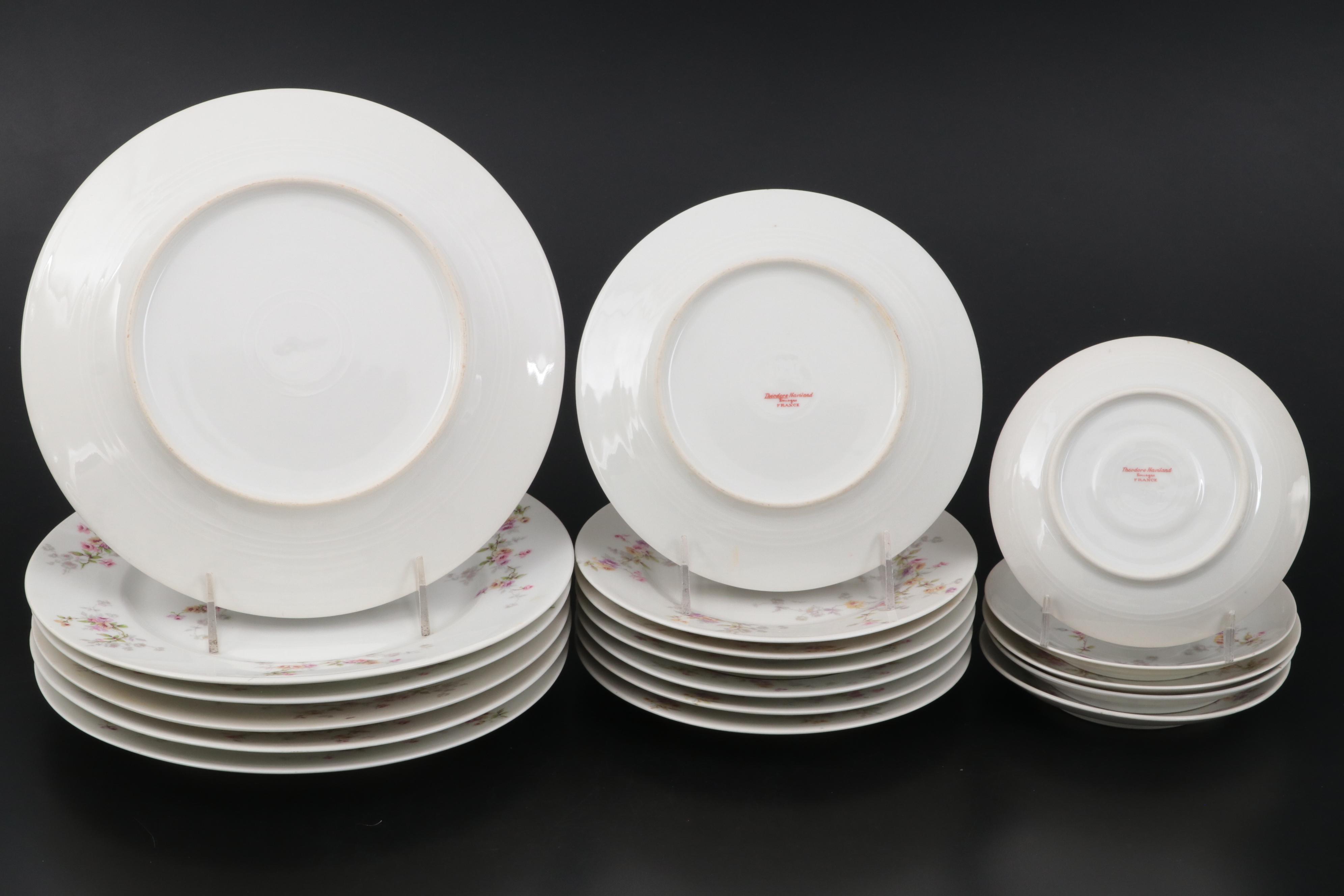 Haviland and Other Limoges Floral Pattern Porcelain Plates with More Tableware
