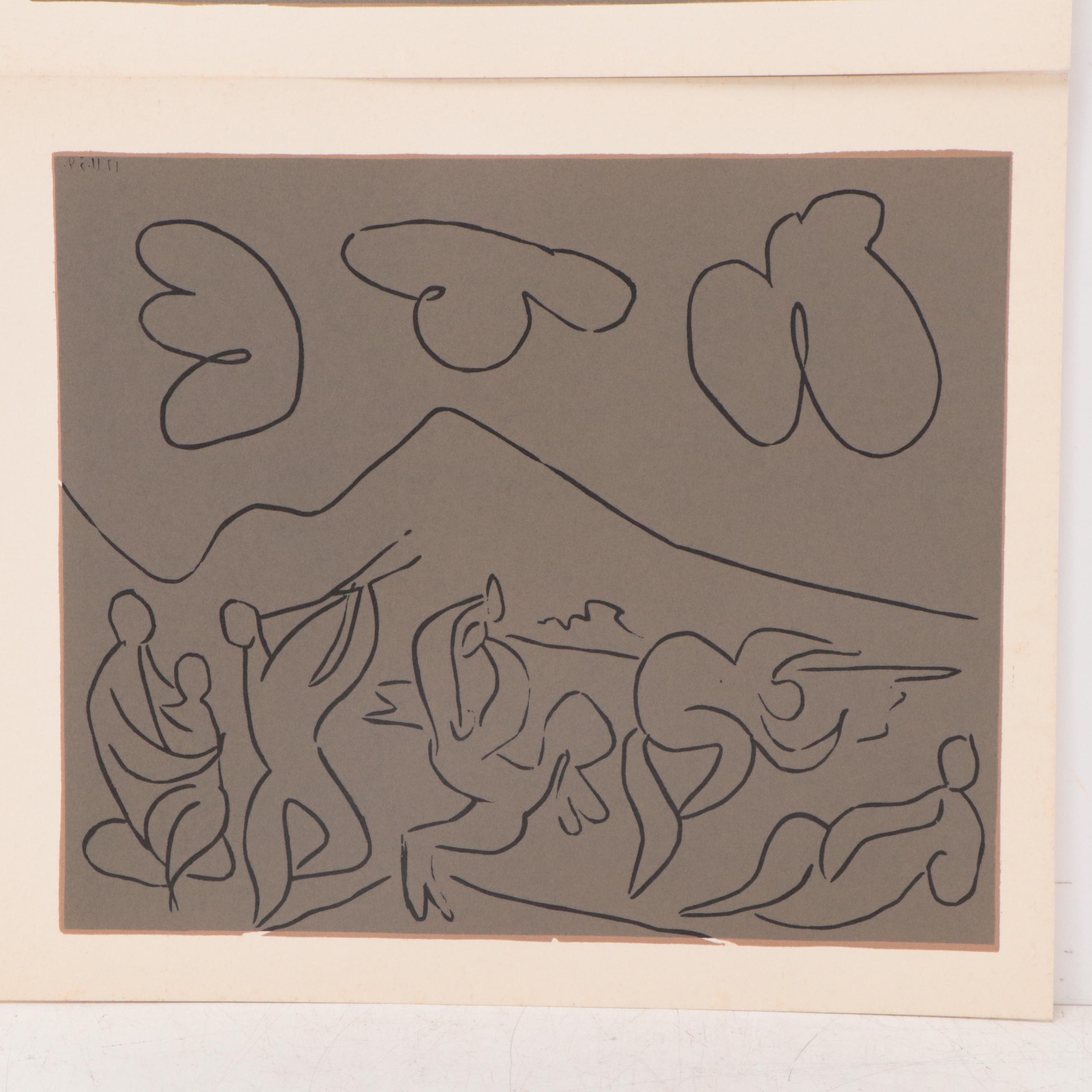 Pablo Picasso Linoleum Cuts "Bacchanal" and "Bacchanal with Bull," 1962
