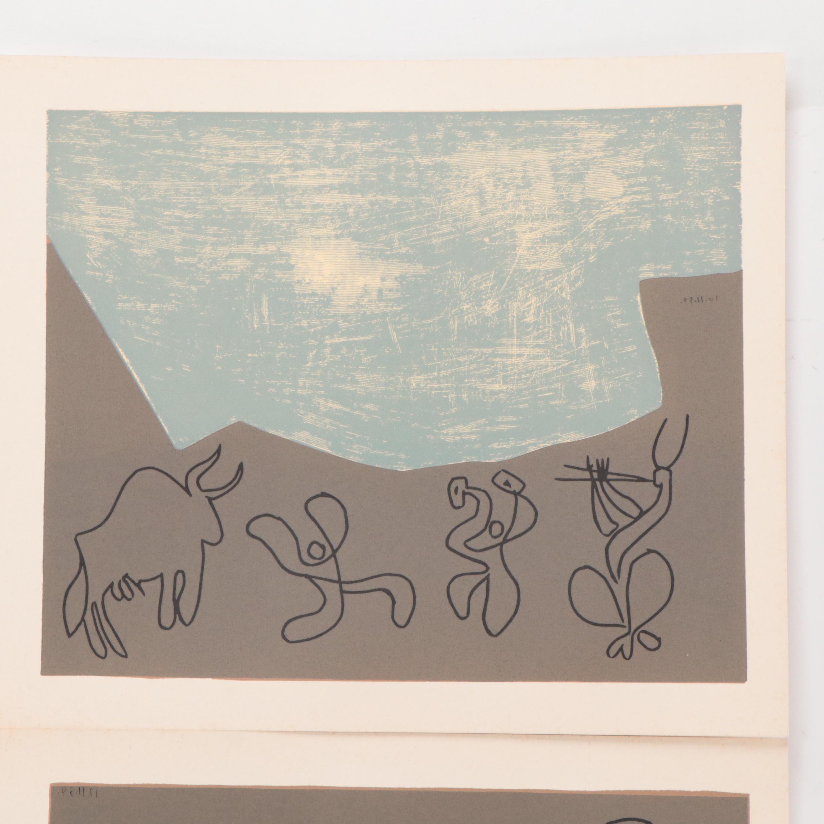 Pablo Picasso Linoleum Cuts "Bacchanal" and "Bacchanal with Bull," 1962