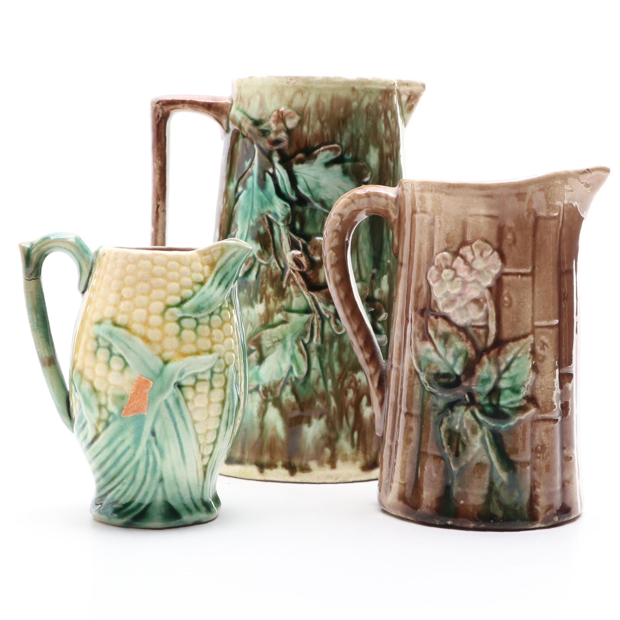 English and Other Majolica Pitchers, Late 19th/ Early 20th Century