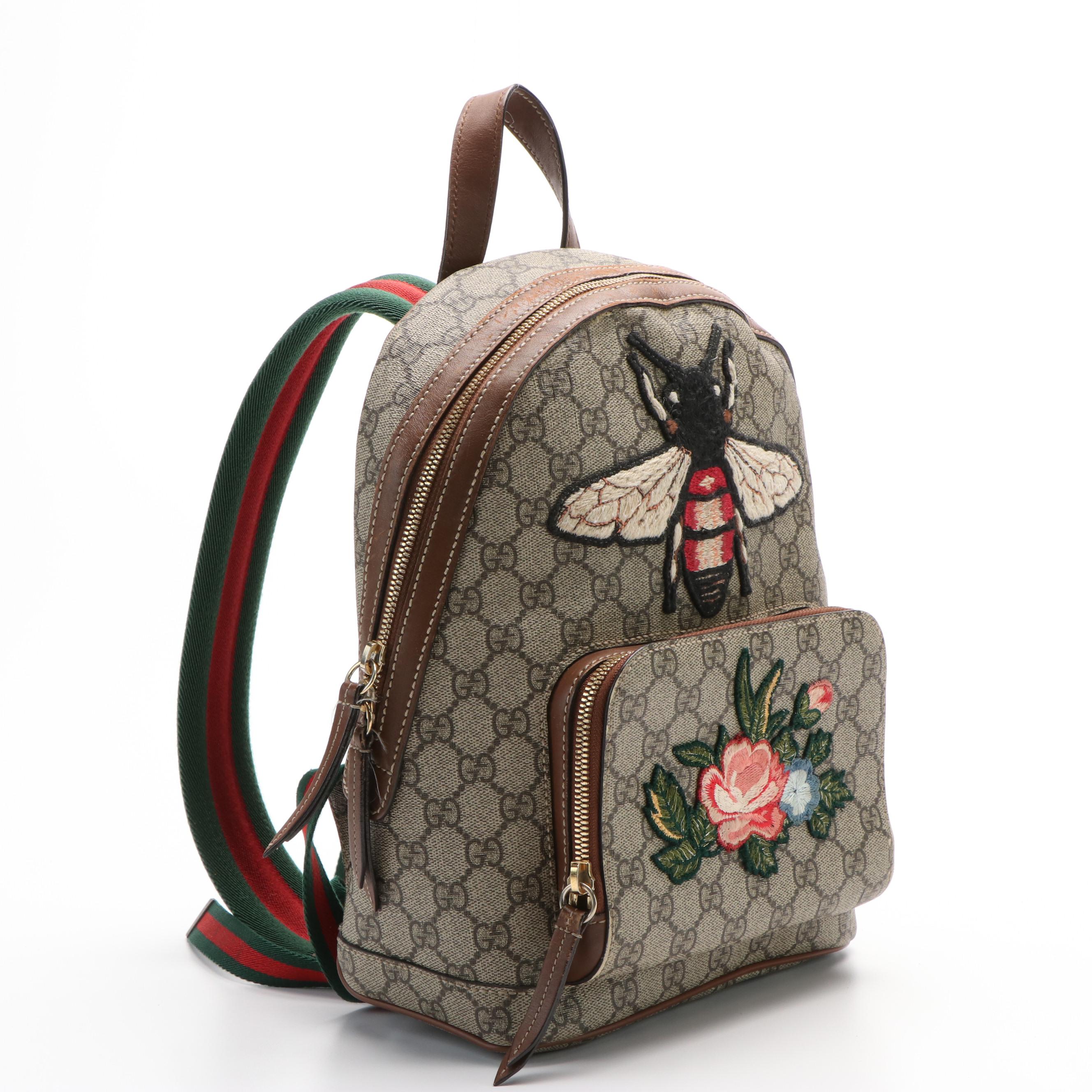 Gucci Bee Embroidered GG Supreme Canvas Backpack