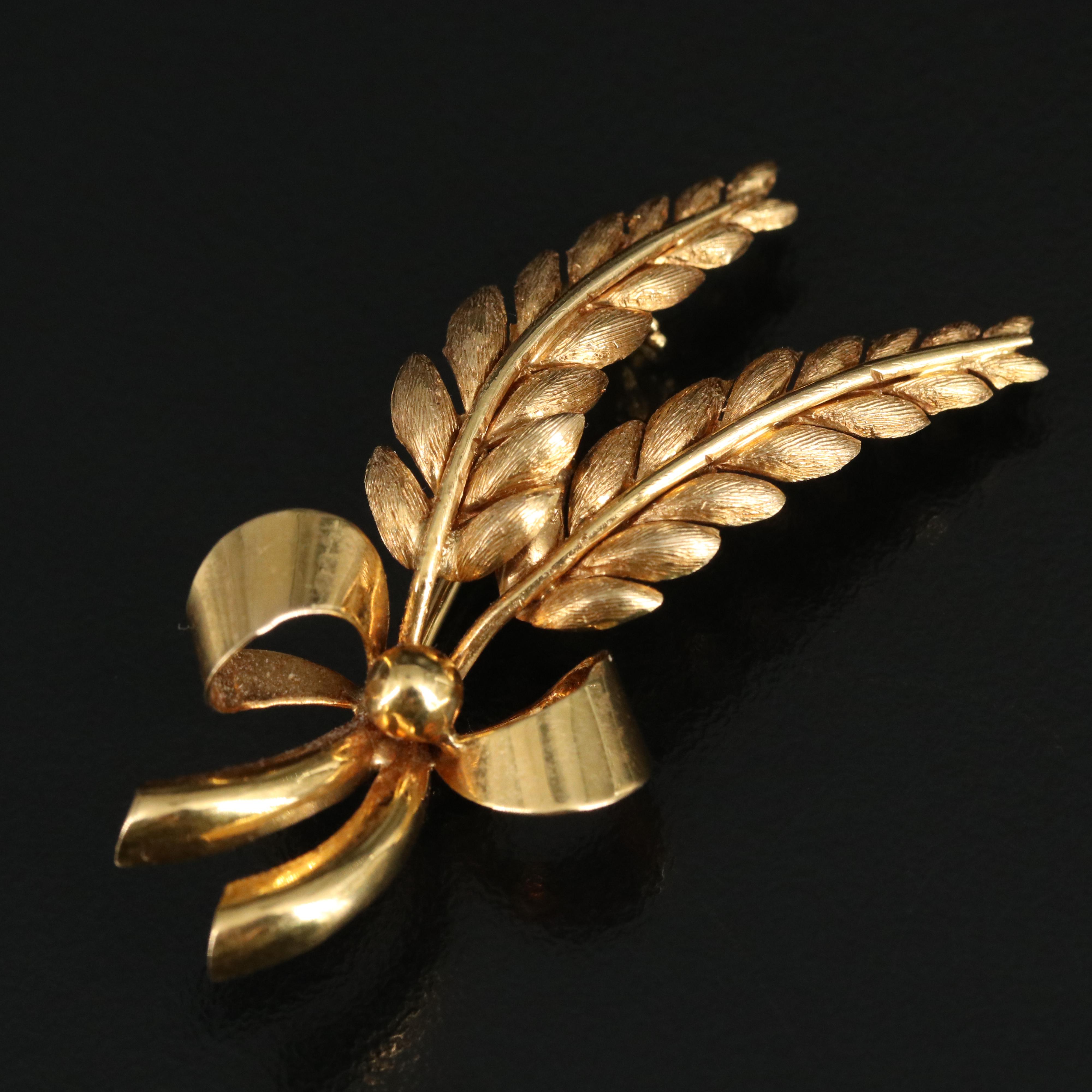Vintage Tiffany & Co. 18K Fern Spray Brooch with Bow