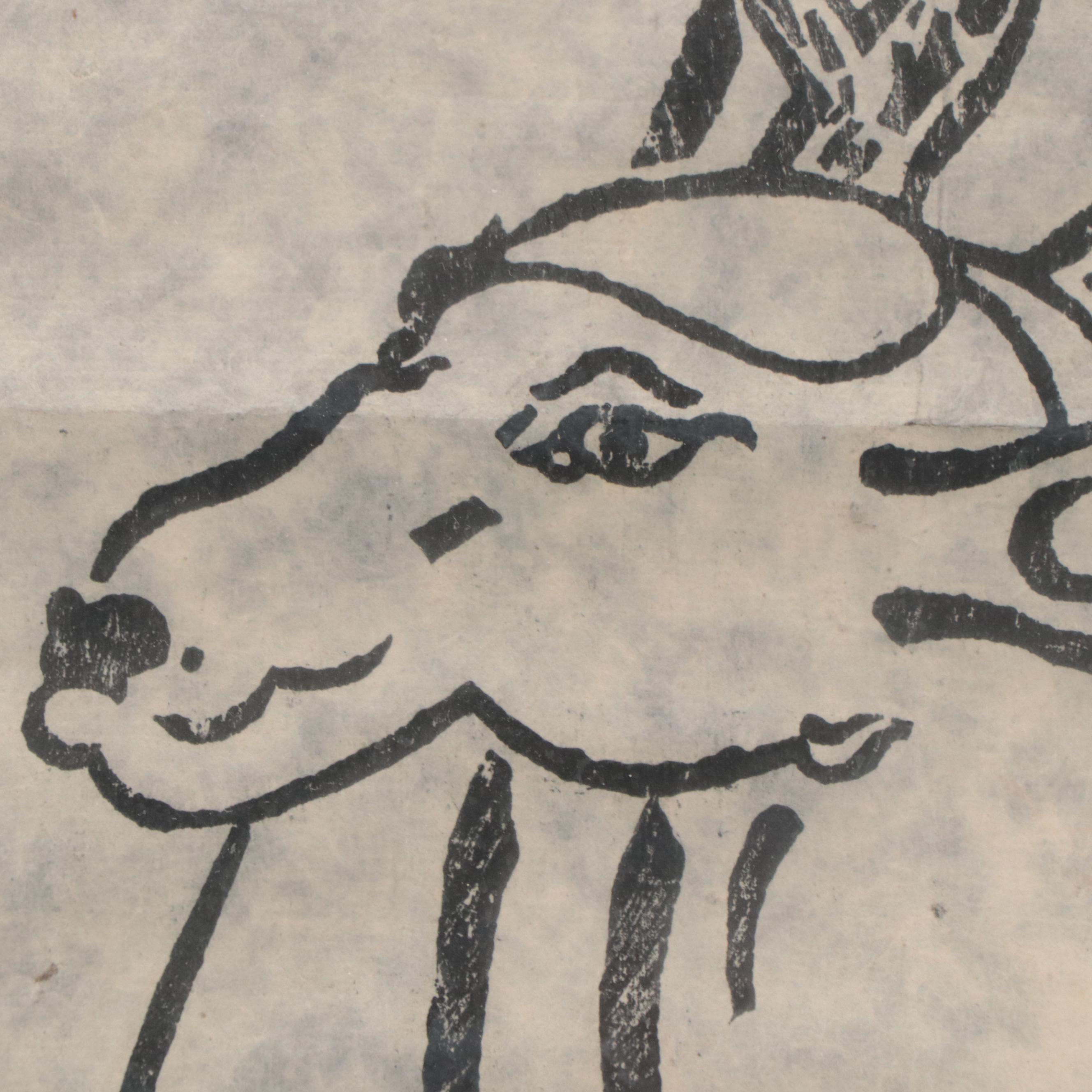 Woodcut of Old Man and Reindeer