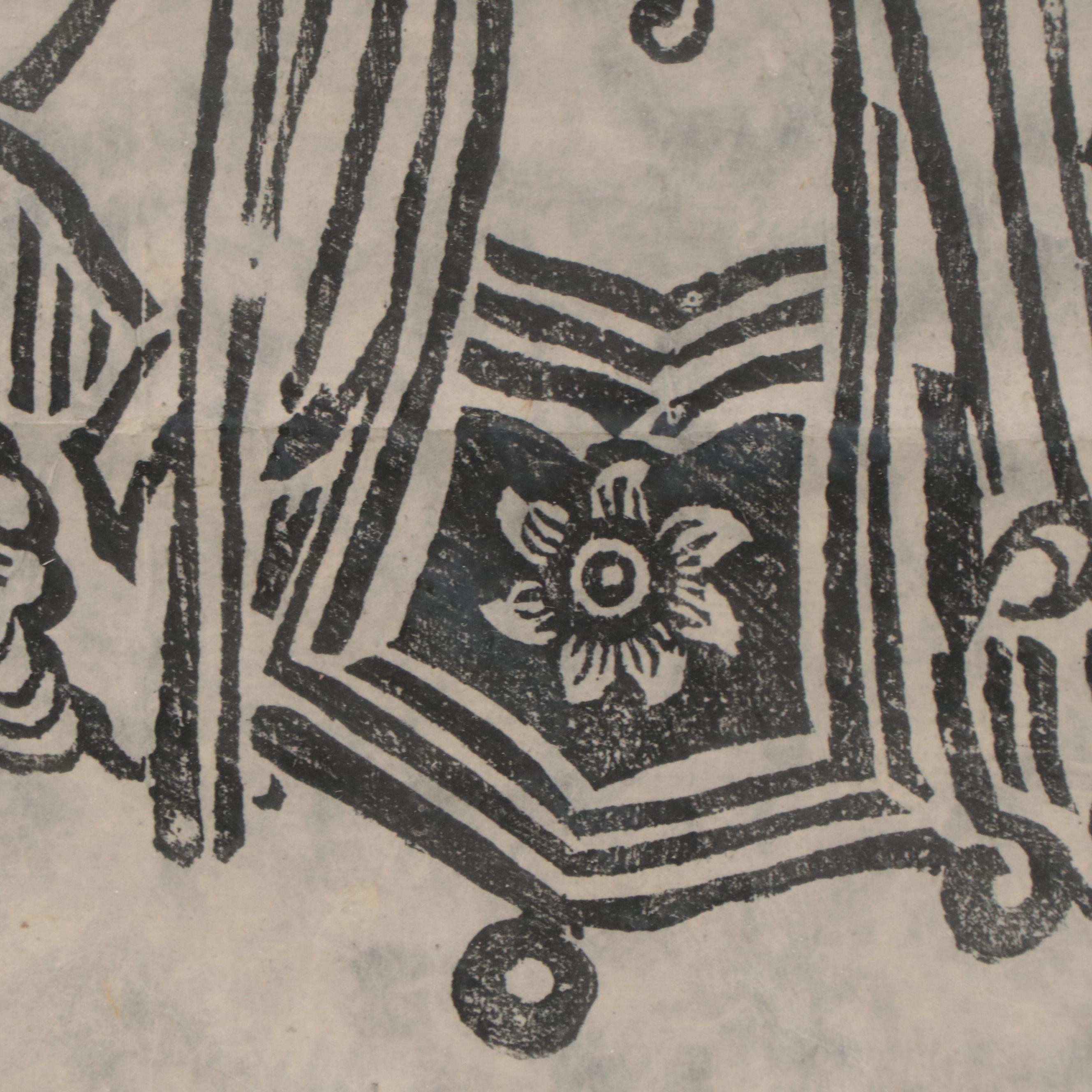 Woodcut of Old Man and Reindeer