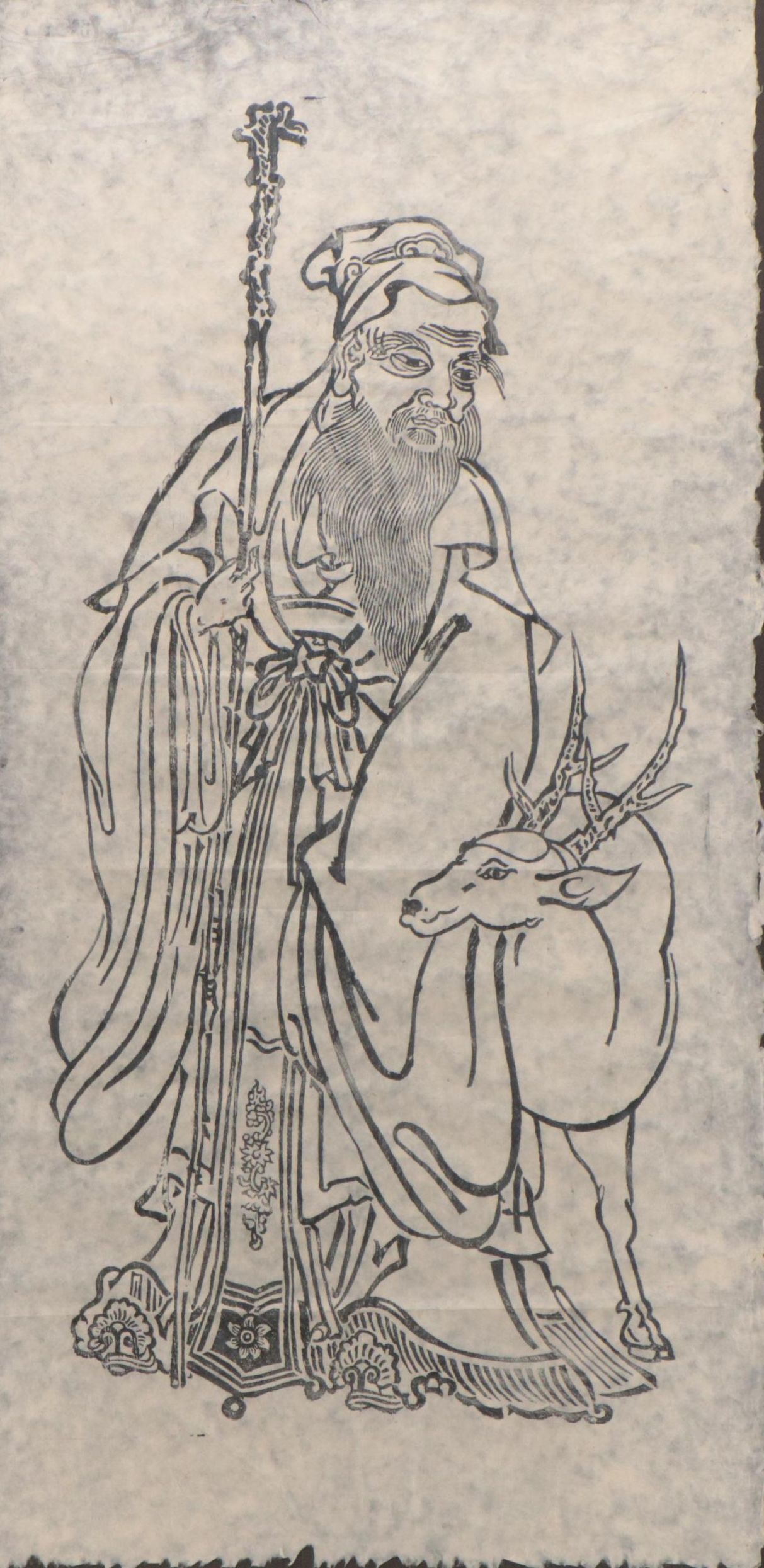 Woodcut of Old Man and Reindeer