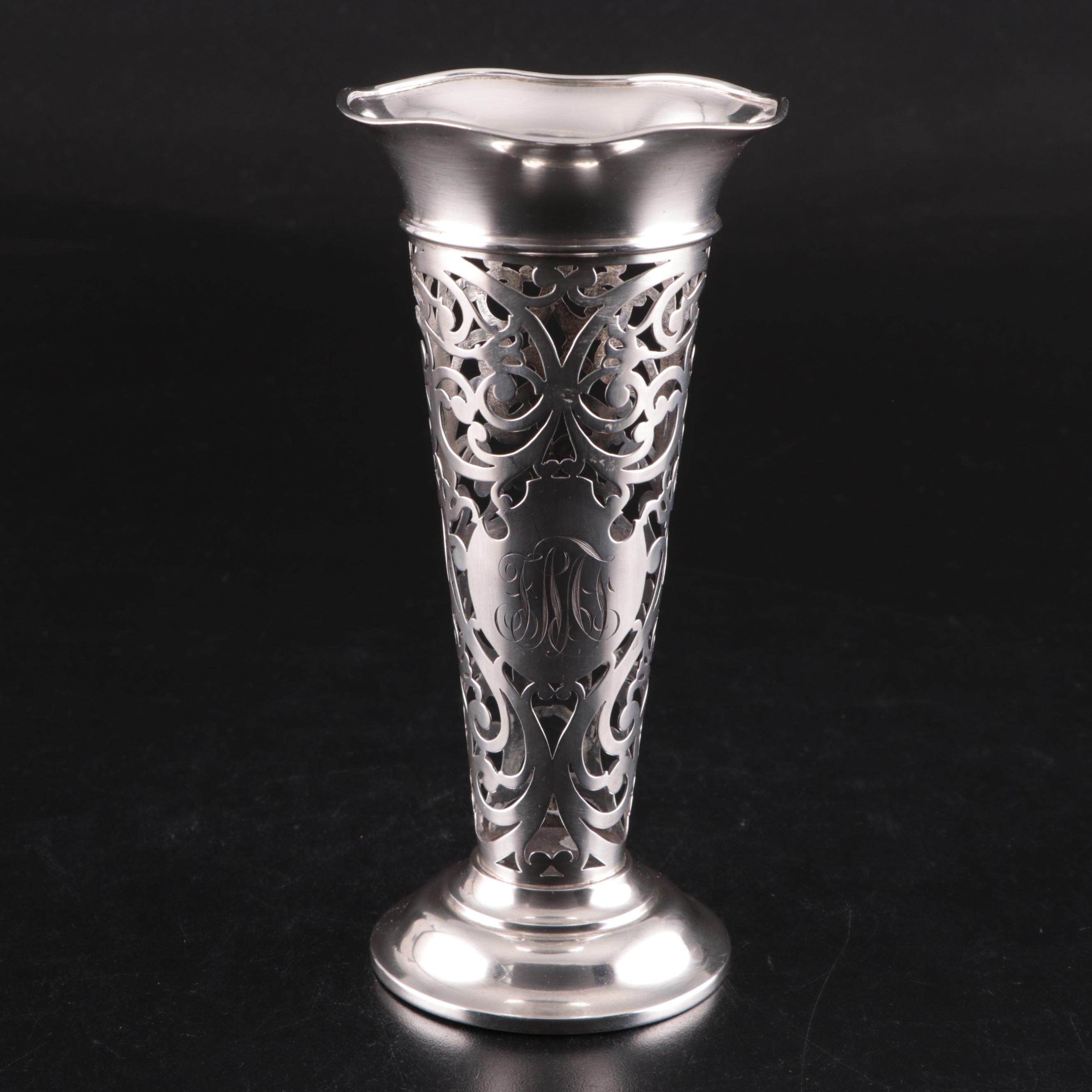 Graff, Washbourne & Dunn Openwork Sterling Silver Trumpet Vase Holder