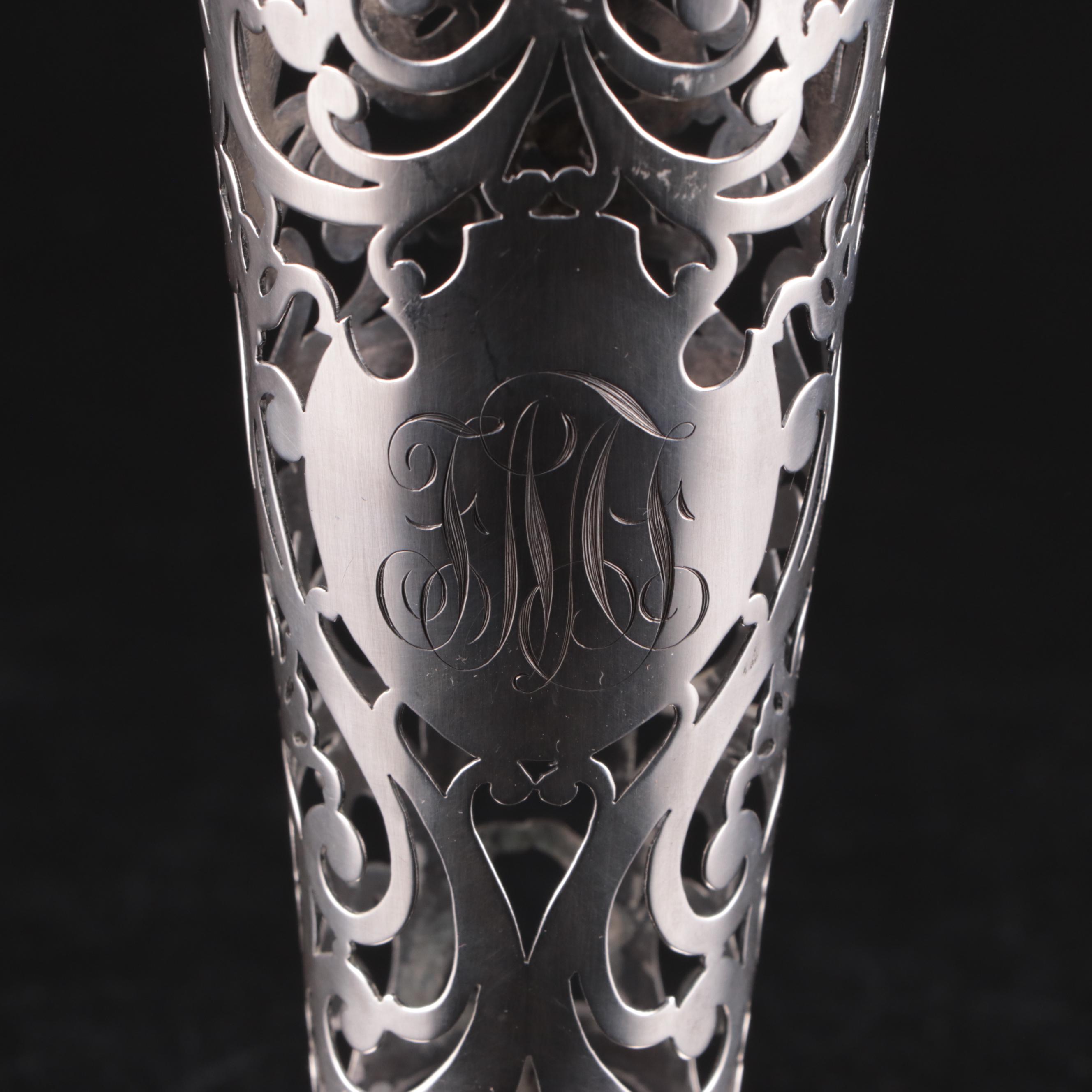 Graff, Washbourne & Dunn Openwork Sterling Silver Trumpet Vase Holder