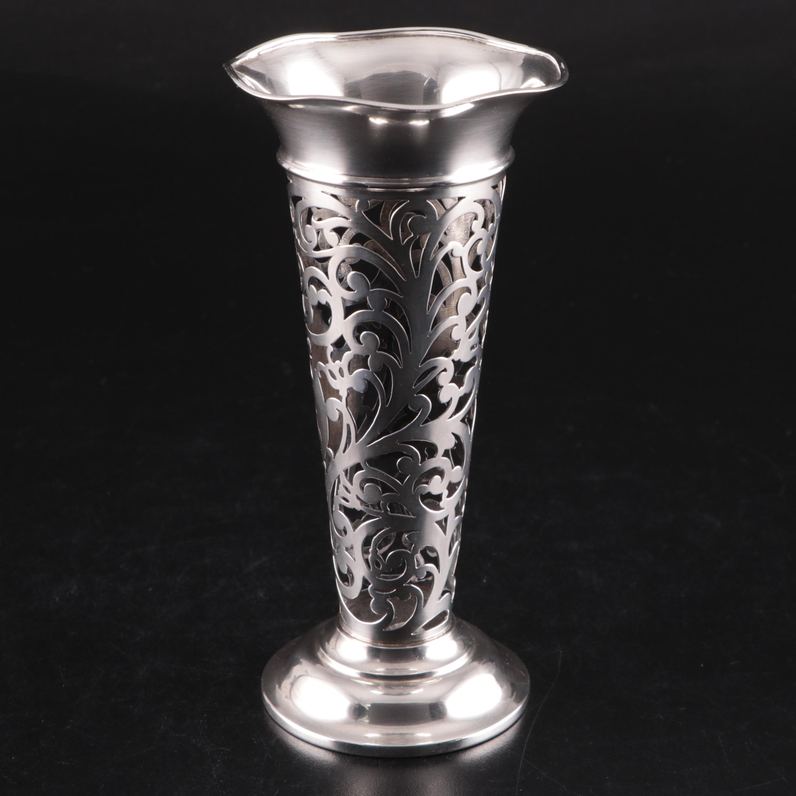 Graff, Washbourne & Dunn Openwork Sterling Silver Trumpet Vase Holder