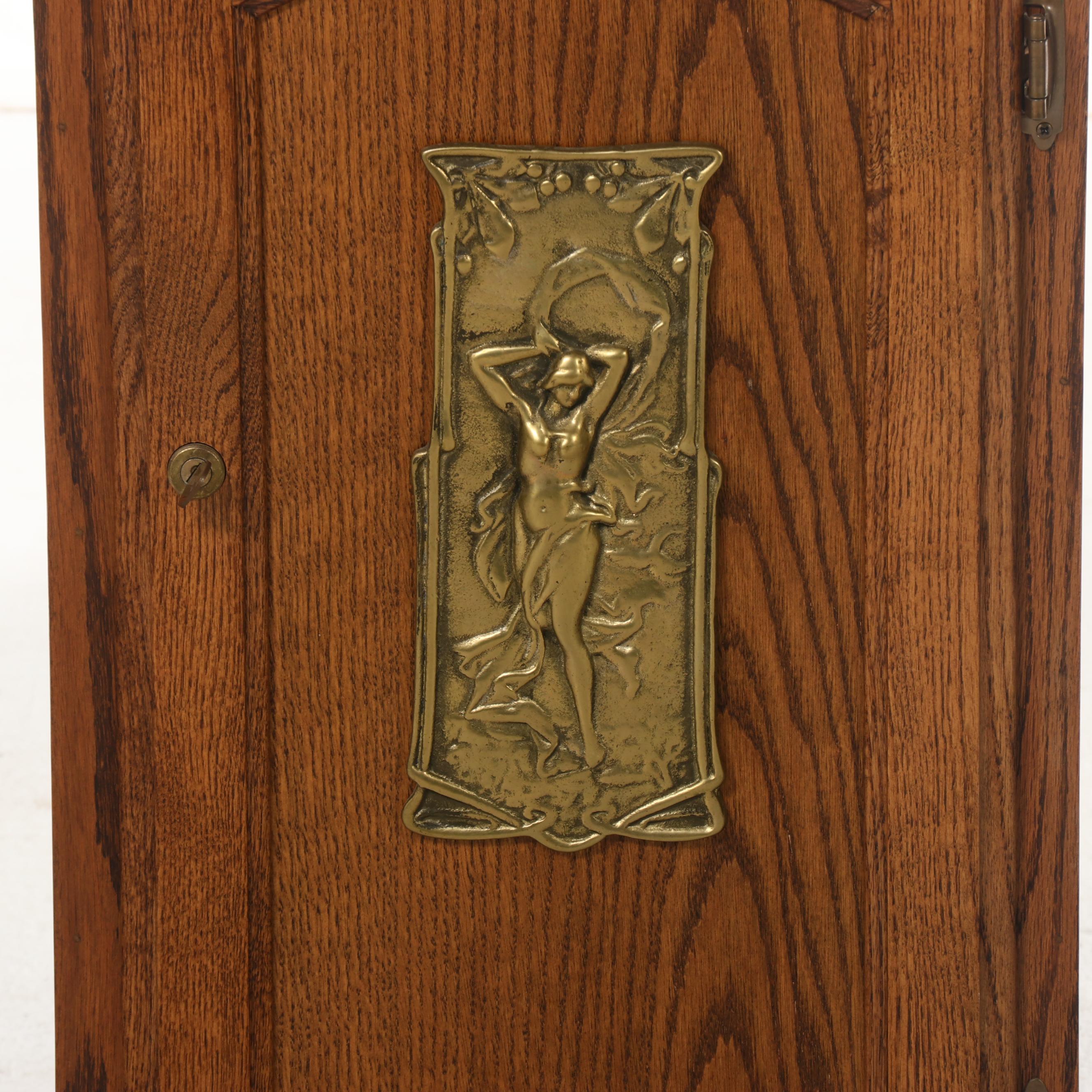 Art Nouveau Style Brass-Mounted Oak Slot Machine Cabinet, Late 20th Century