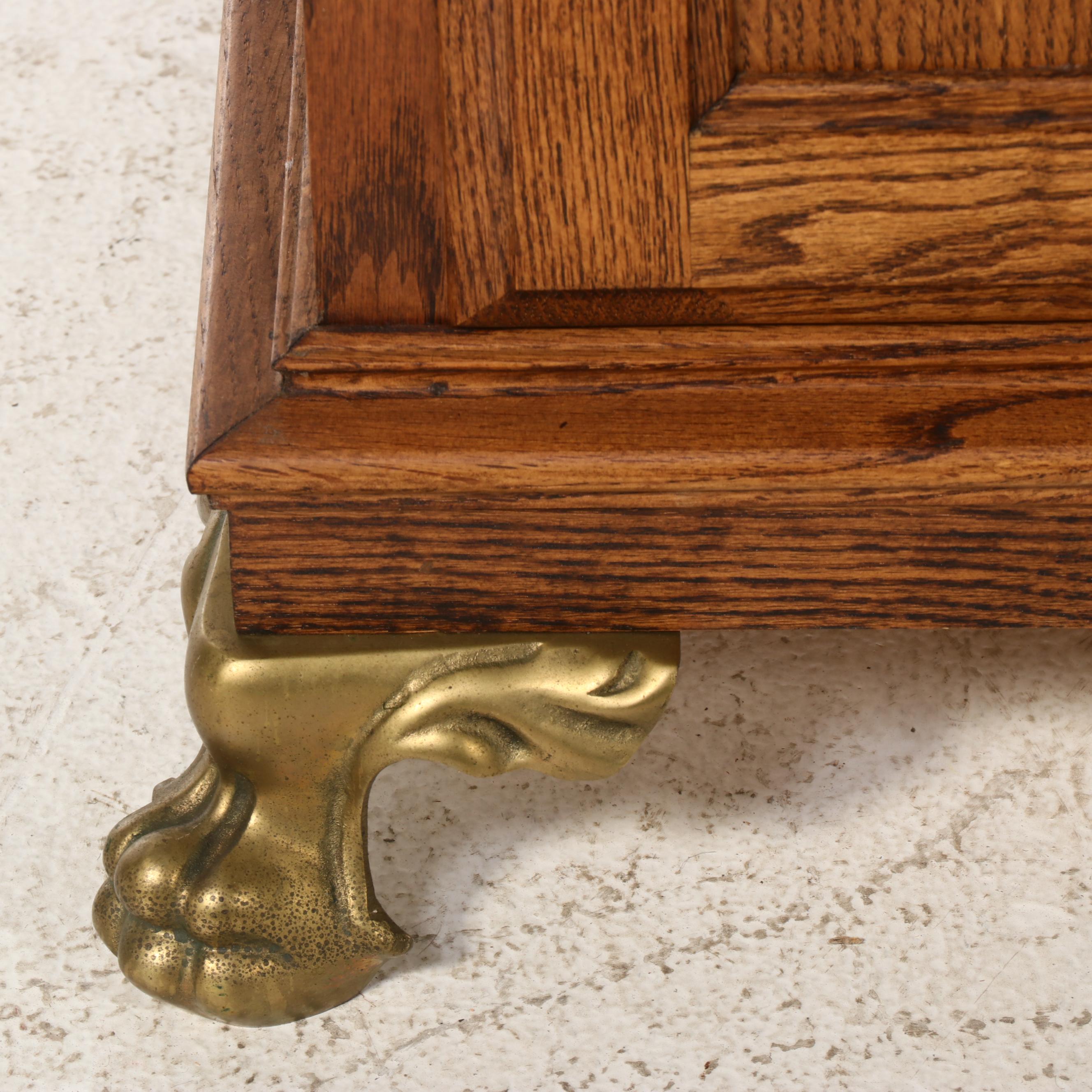 Art Nouveau Style Brass-Mounted Oak Slot Machine Cabinet, Late 20th Century