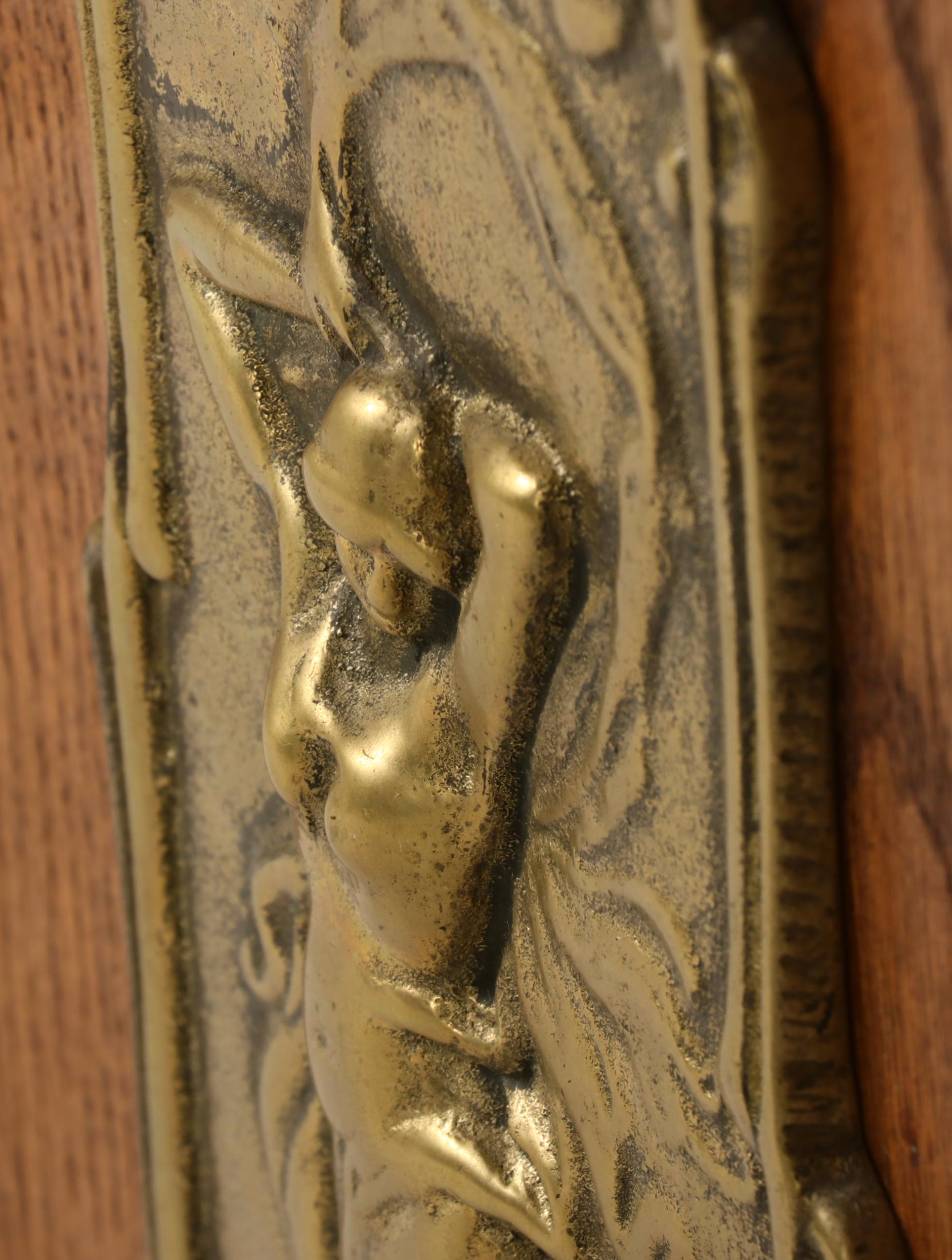 Art Nouveau Style Brass-Mounted Oak Slot Machine Cabinet, Late 20th Century