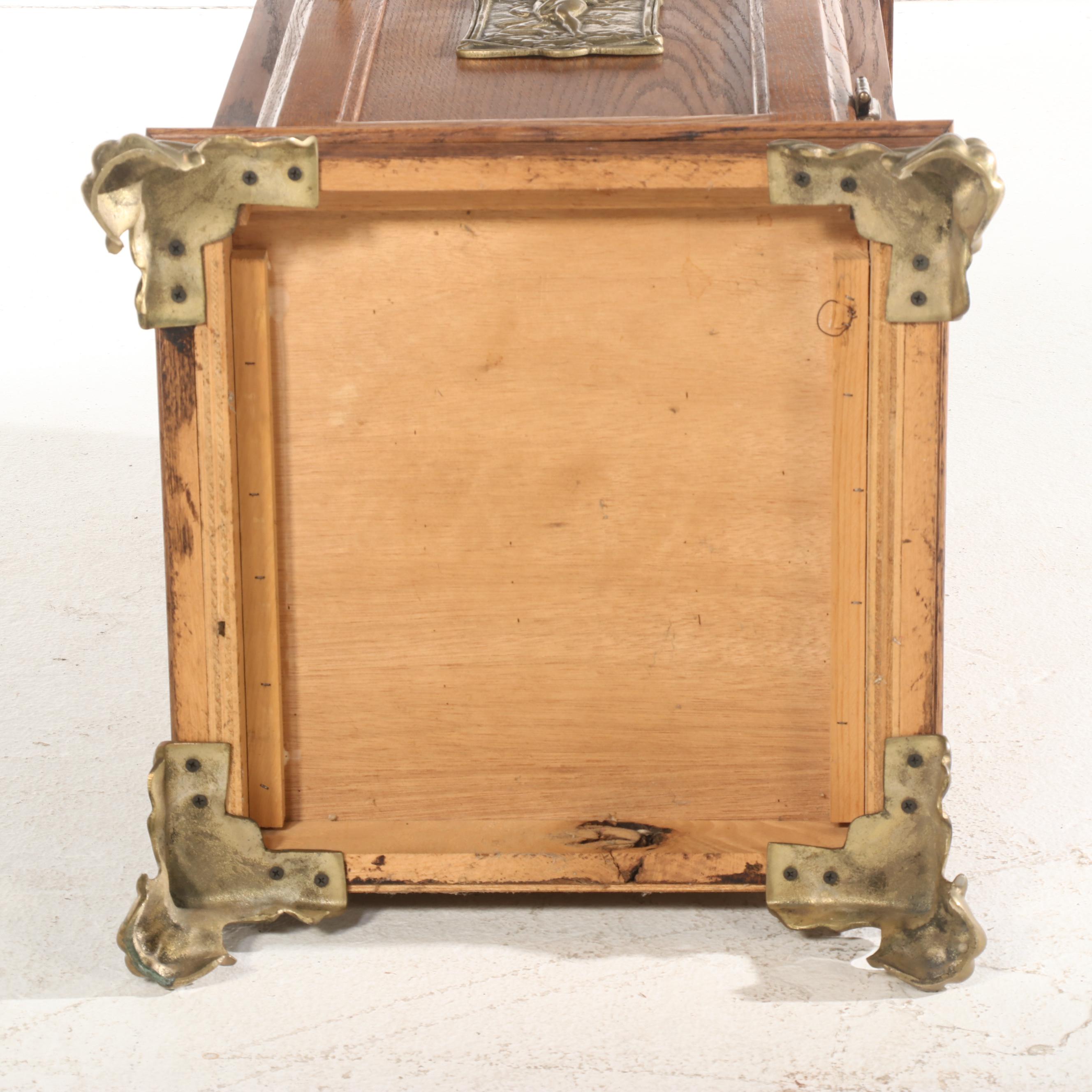 Art Nouveau Style Brass-Mounted Oak Slot Machine Cabinet, Late 20th Century