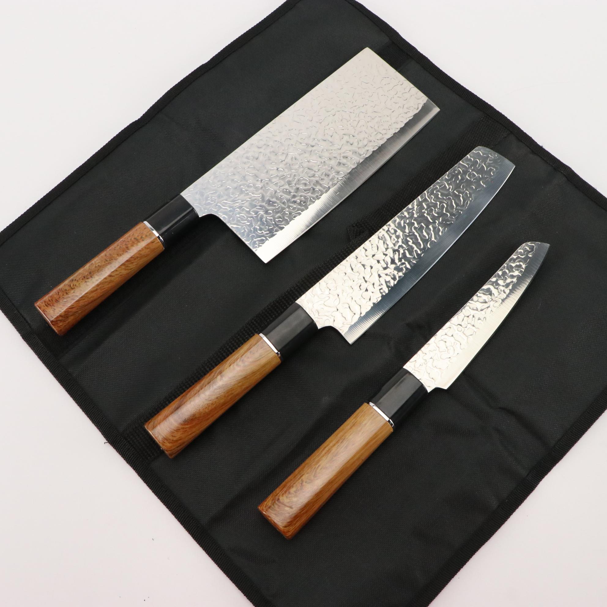 Four Piece Chef's Knife and Cleaver Set in Nylon Roll Case