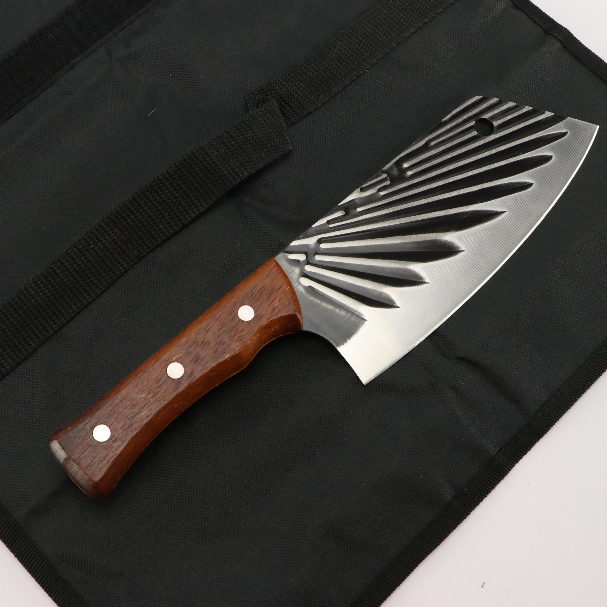 Four Piece Chef's Knife and Cleaver Set in Nylon Roll Case