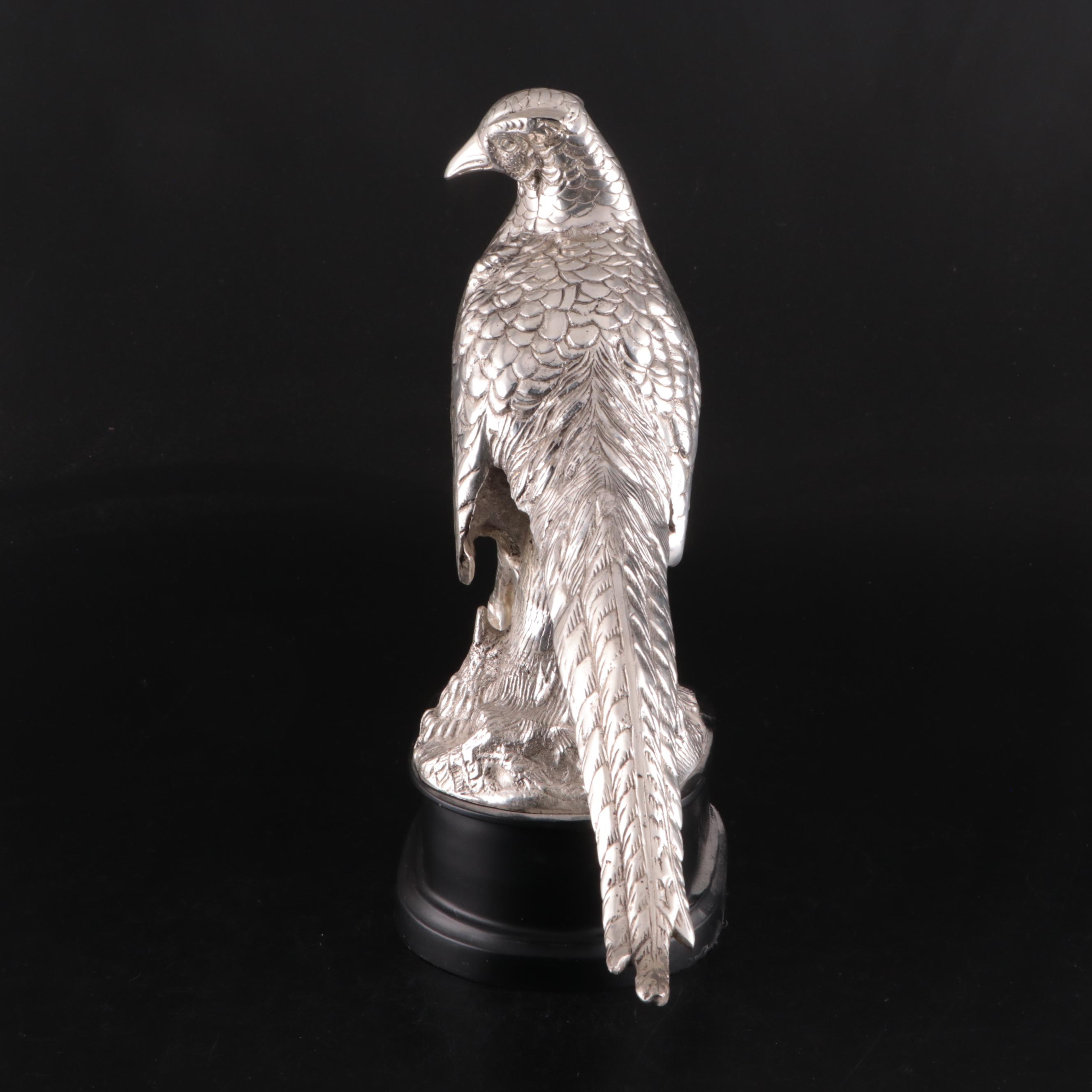 Cast Metal Pheasant Sculptures on Patinated Metal Bases