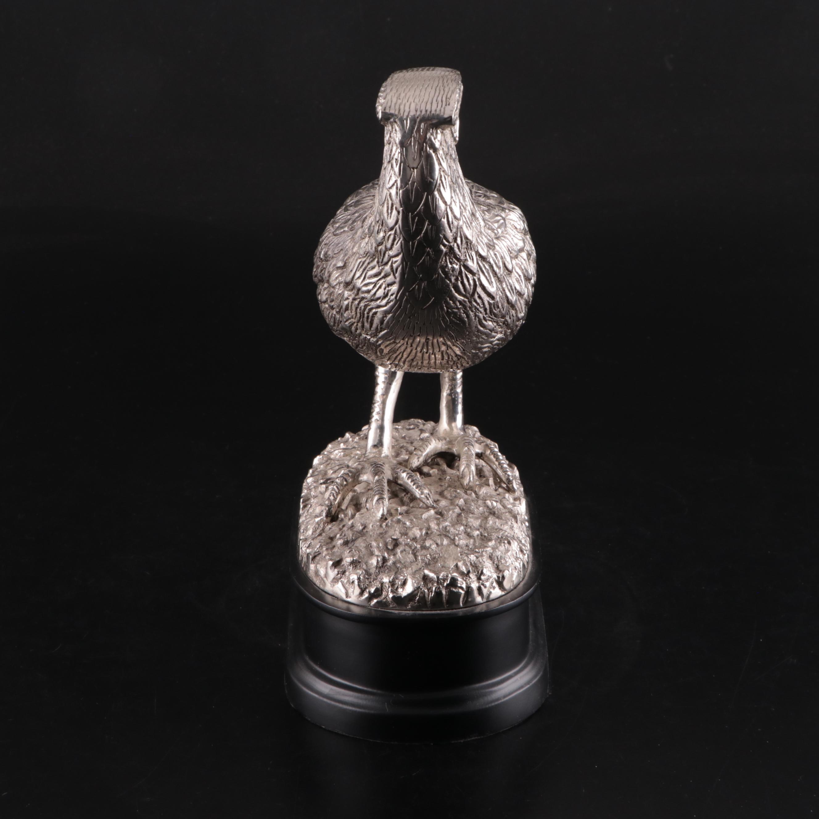 Cast Metal Pheasant Sculptures on Patinated Metal Bases