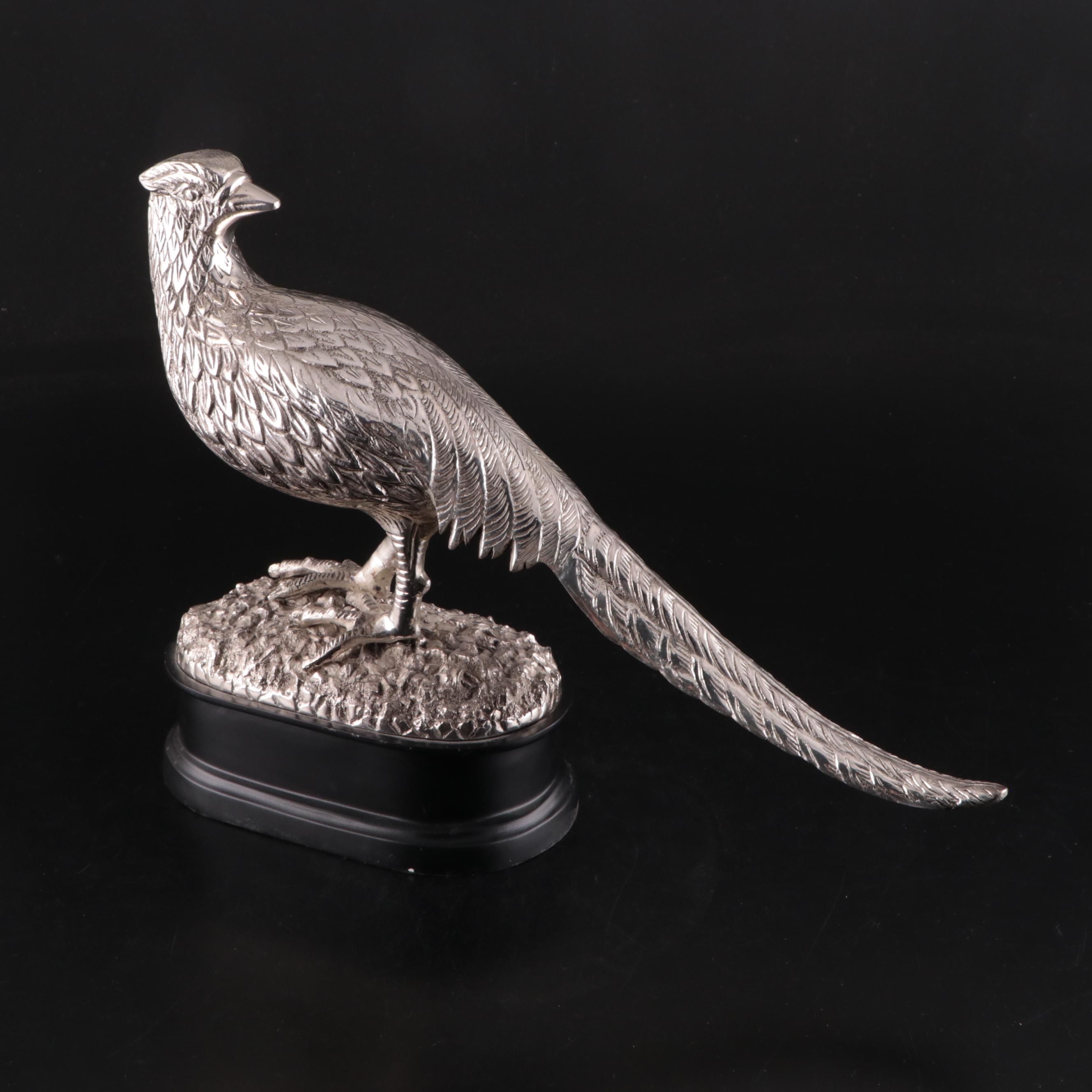 Cast Metal Pheasant Sculptures on Patinated Metal Bases