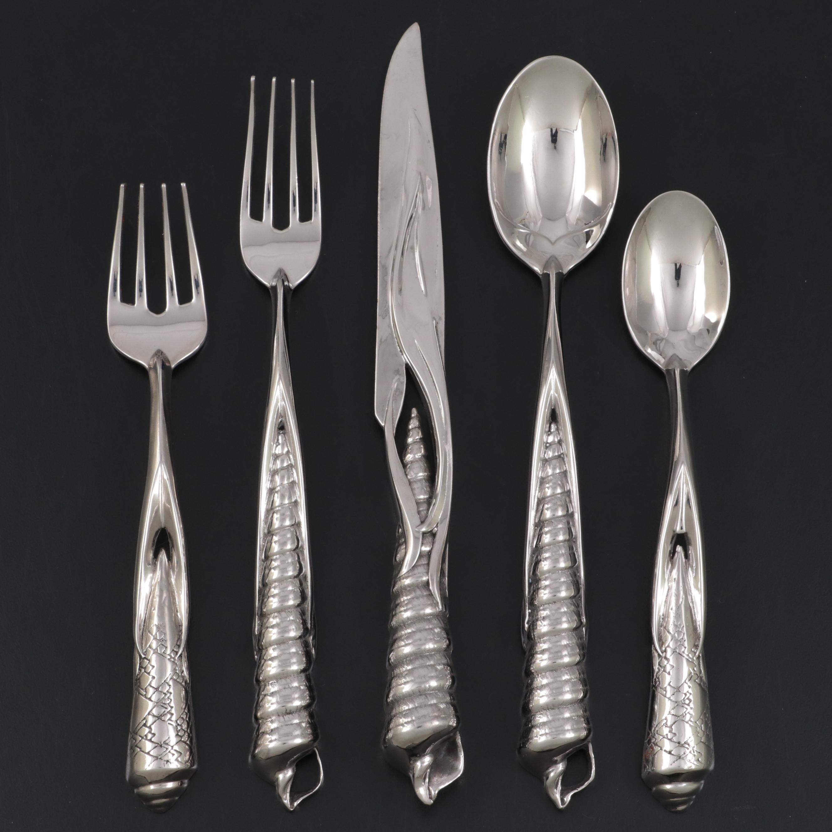Stainless Flatware with Seashell Shaped Handles