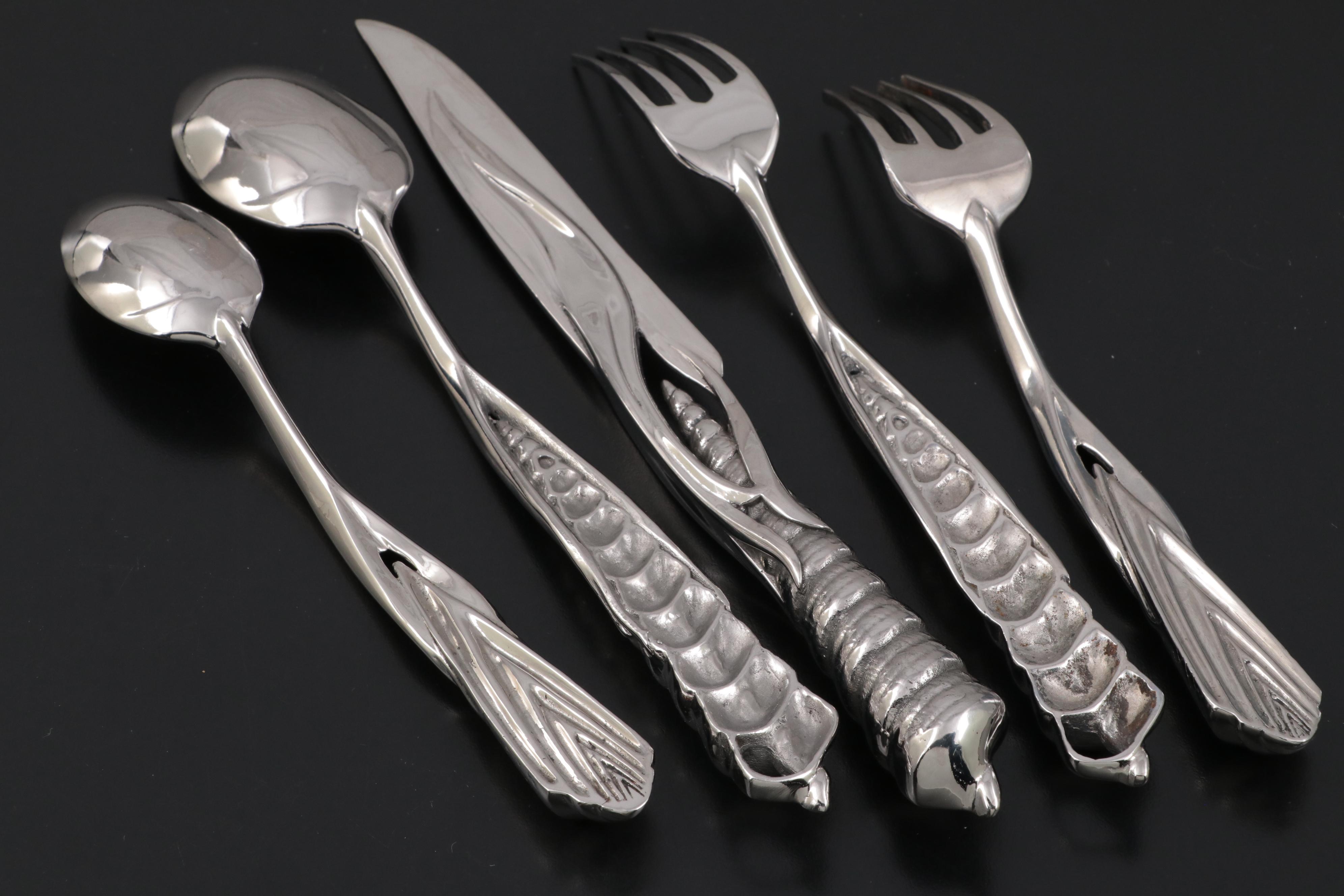 Stainless Flatware with Seashell Shaped Handles