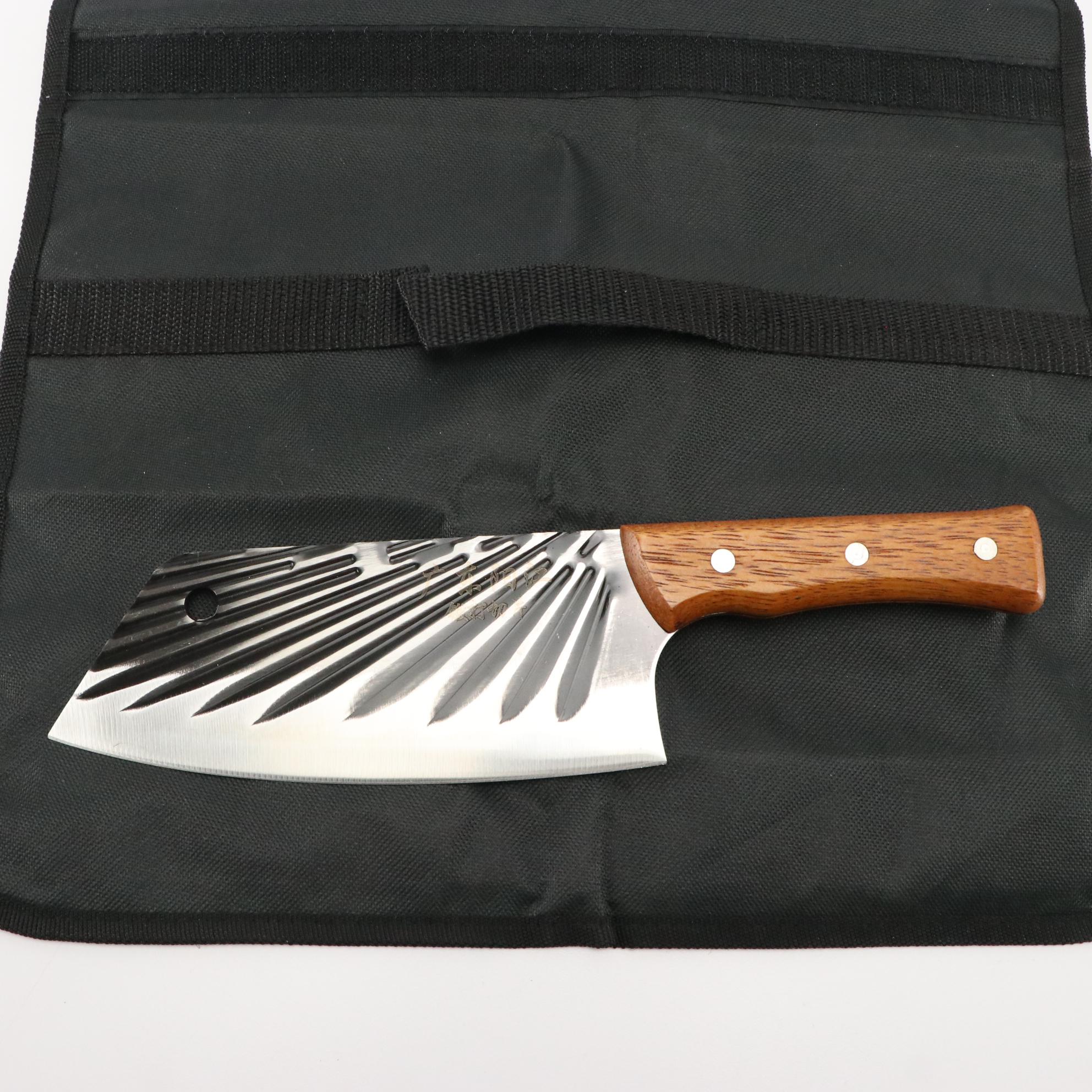 Four Piece Chef's Knife and Cleaver Set in Nylon Roll Case