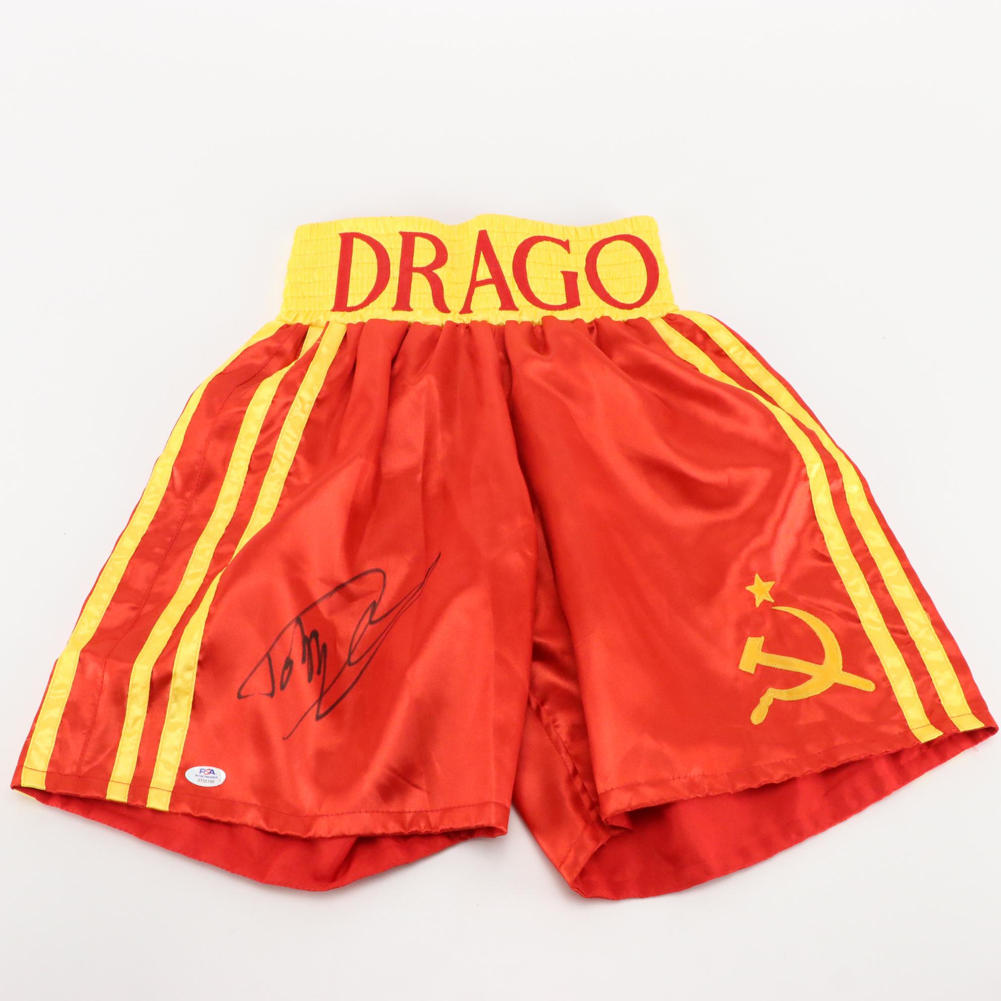 Dolph Lundgren Signed "Ivan Drago" Themed Boxing Trunks