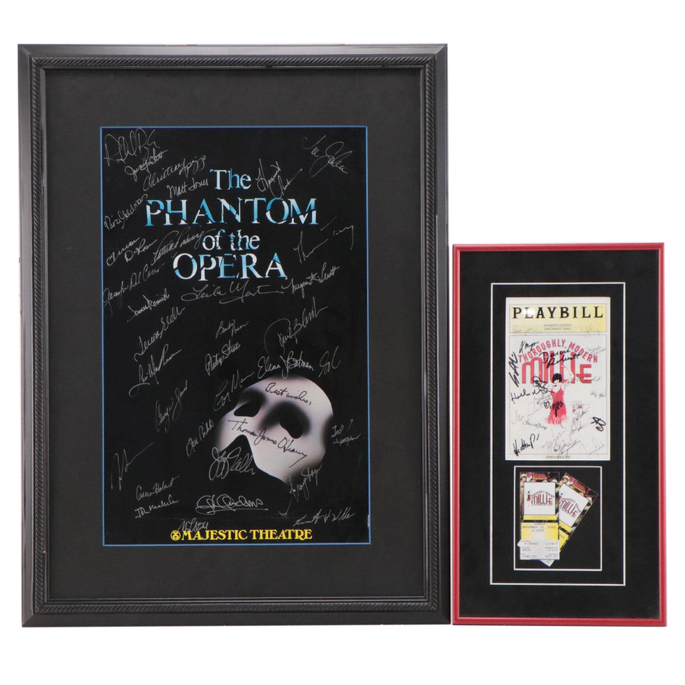 Signed "Phantom of the Opera" Poster and "Thoroughly Modern Millie" Playbill