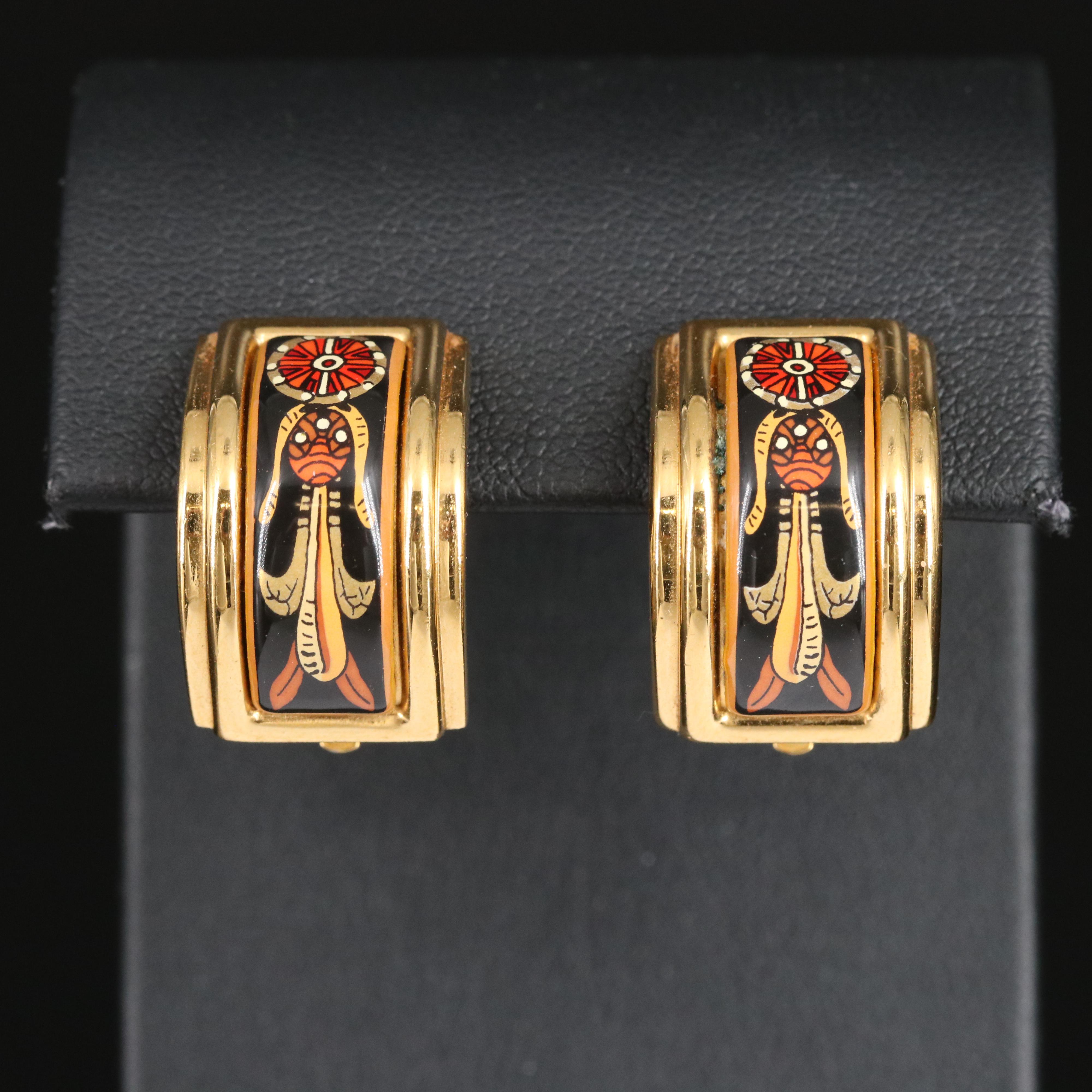 Hermès Enamel Half Hoop Earrings