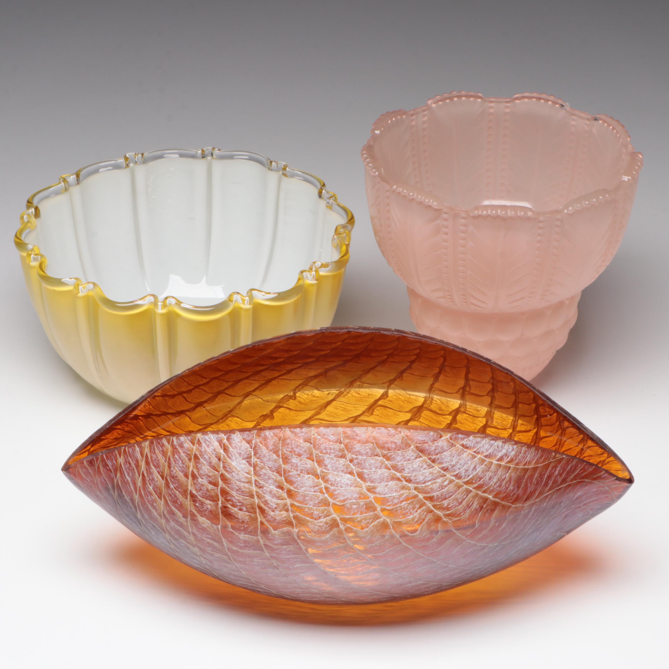 Cased Glass, Pink and Amber Glass Lamp Shades