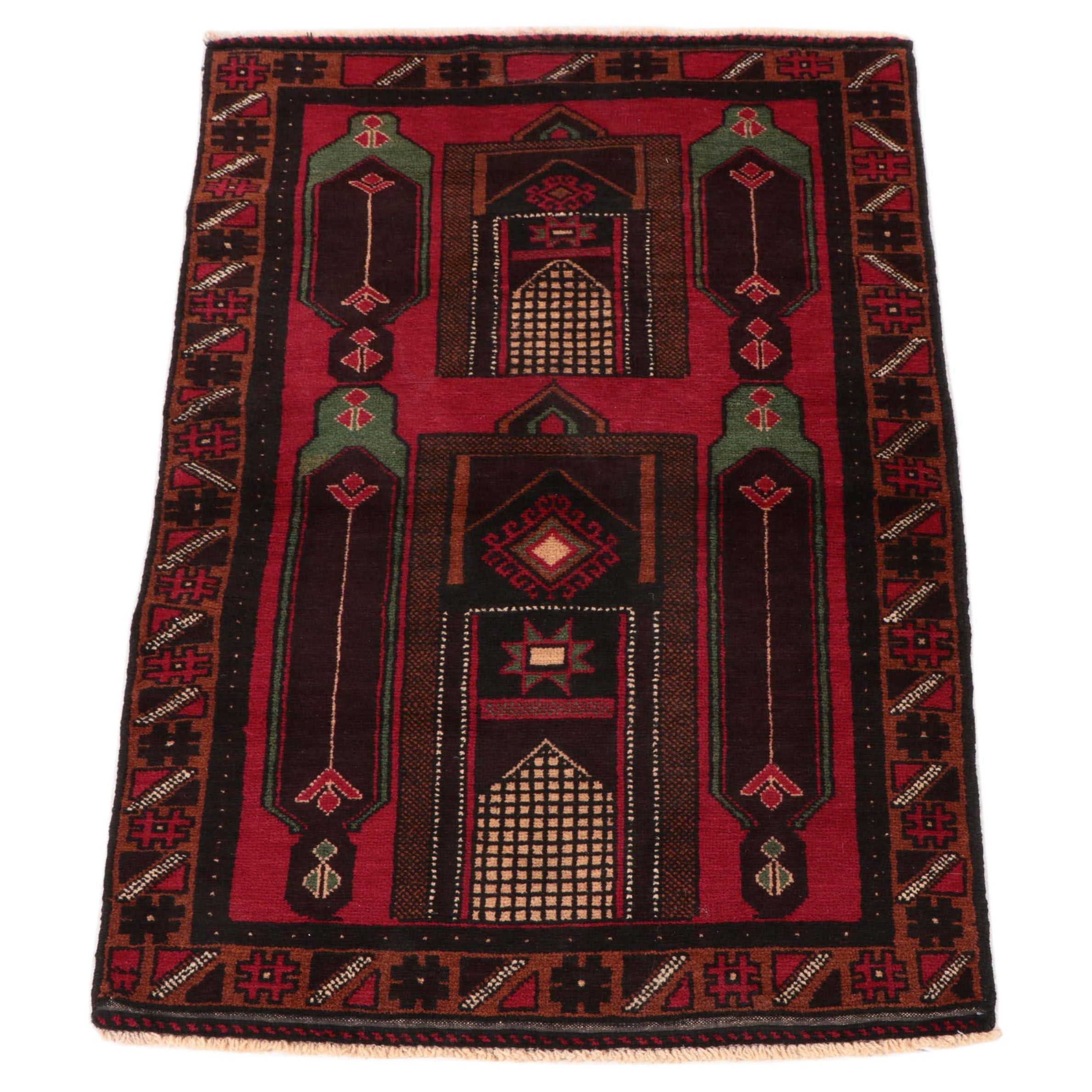 2'11 x 4'11 Hand-Knotted Afghan Baluch Prayer Rug