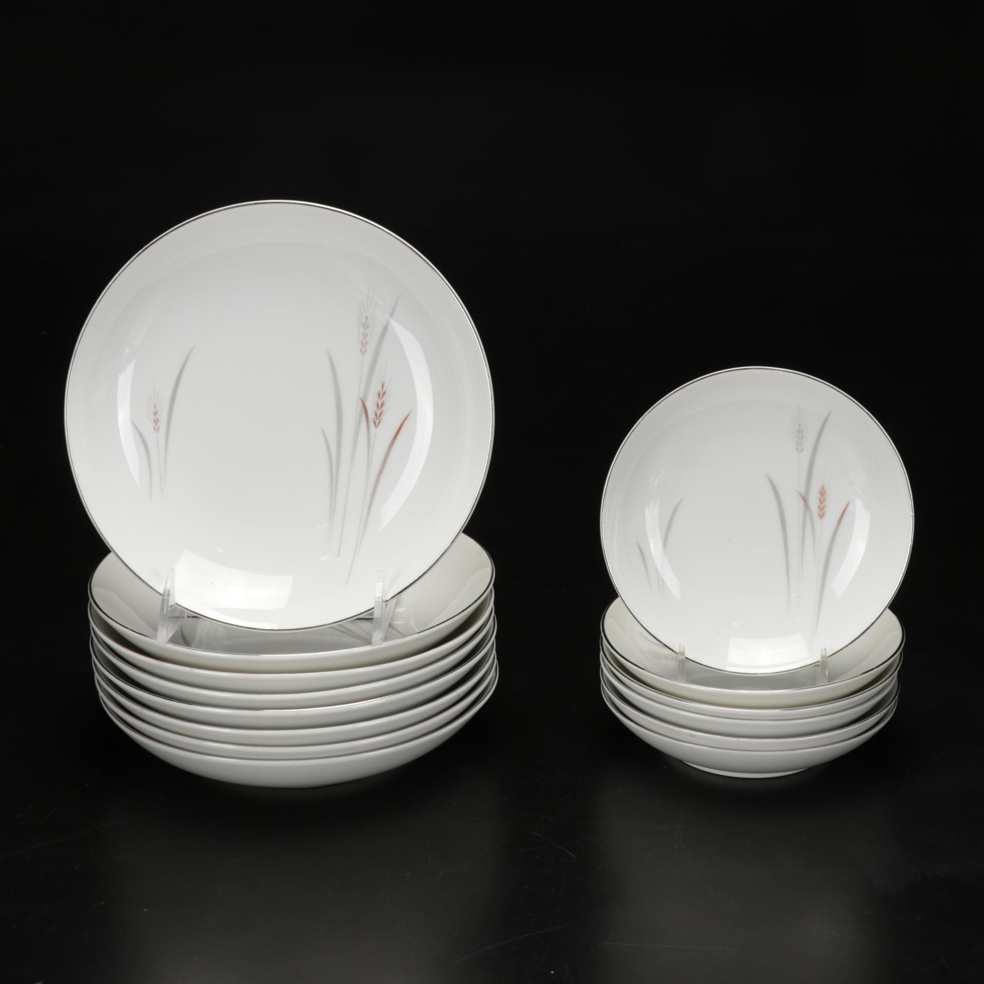 Sterling Silver Candlesticks, Shakers and Fine China "Platinum Wheat" Dinnerware