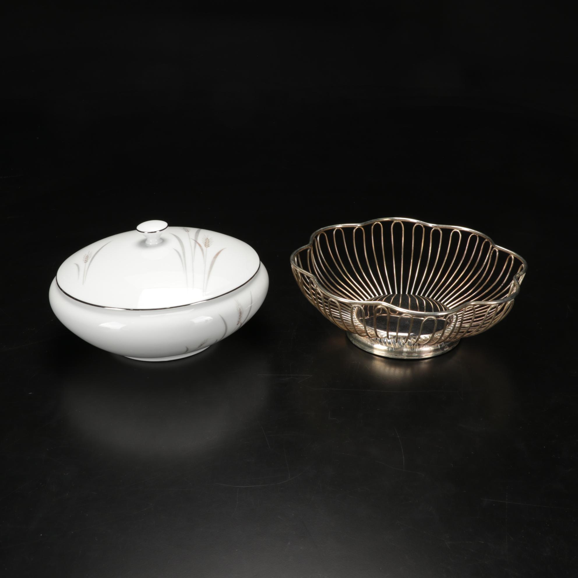 Sterling Silver Candlesticks, Shakers and Fine China "Platinum Wheat" Dinnerware