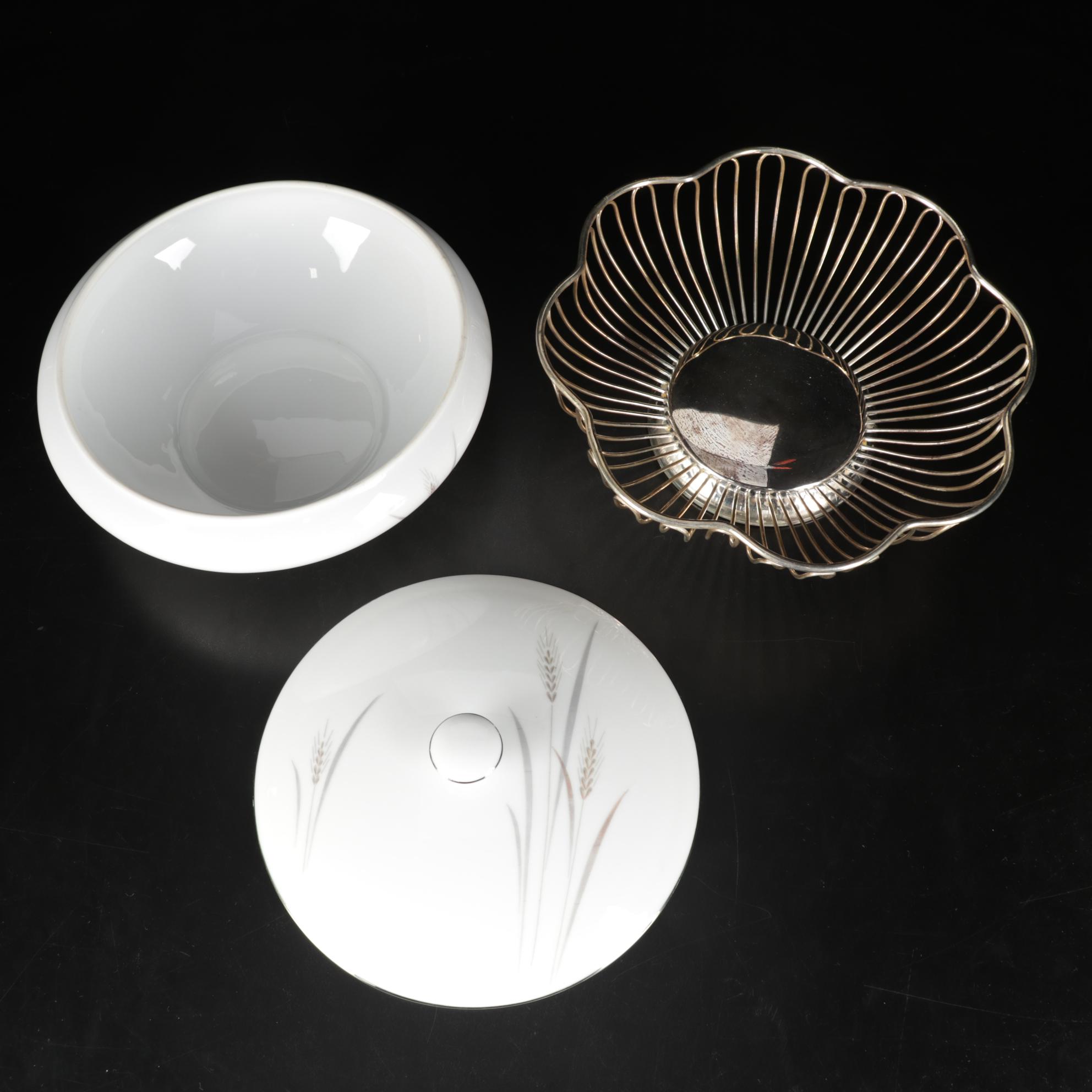 Sterling Silver Candlesticks, Shakers and Fine China "Platinum Wheat" Dinnerware