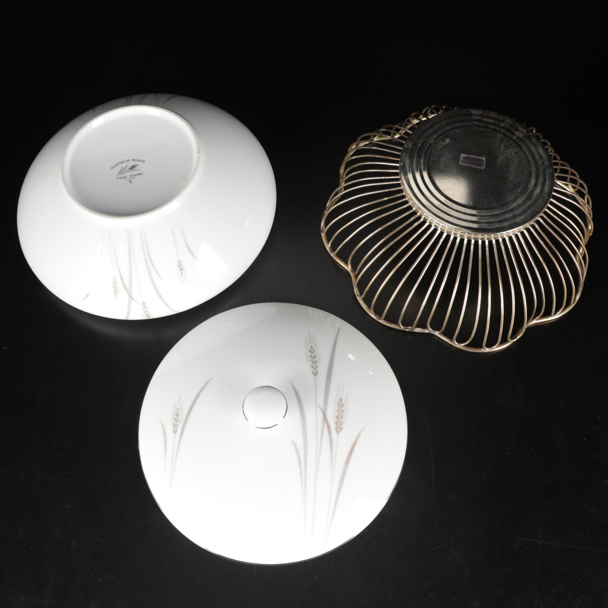 Sterling Silver Candlesticks, Shakers and Fine China "Platinum Wheat" Dinnerware