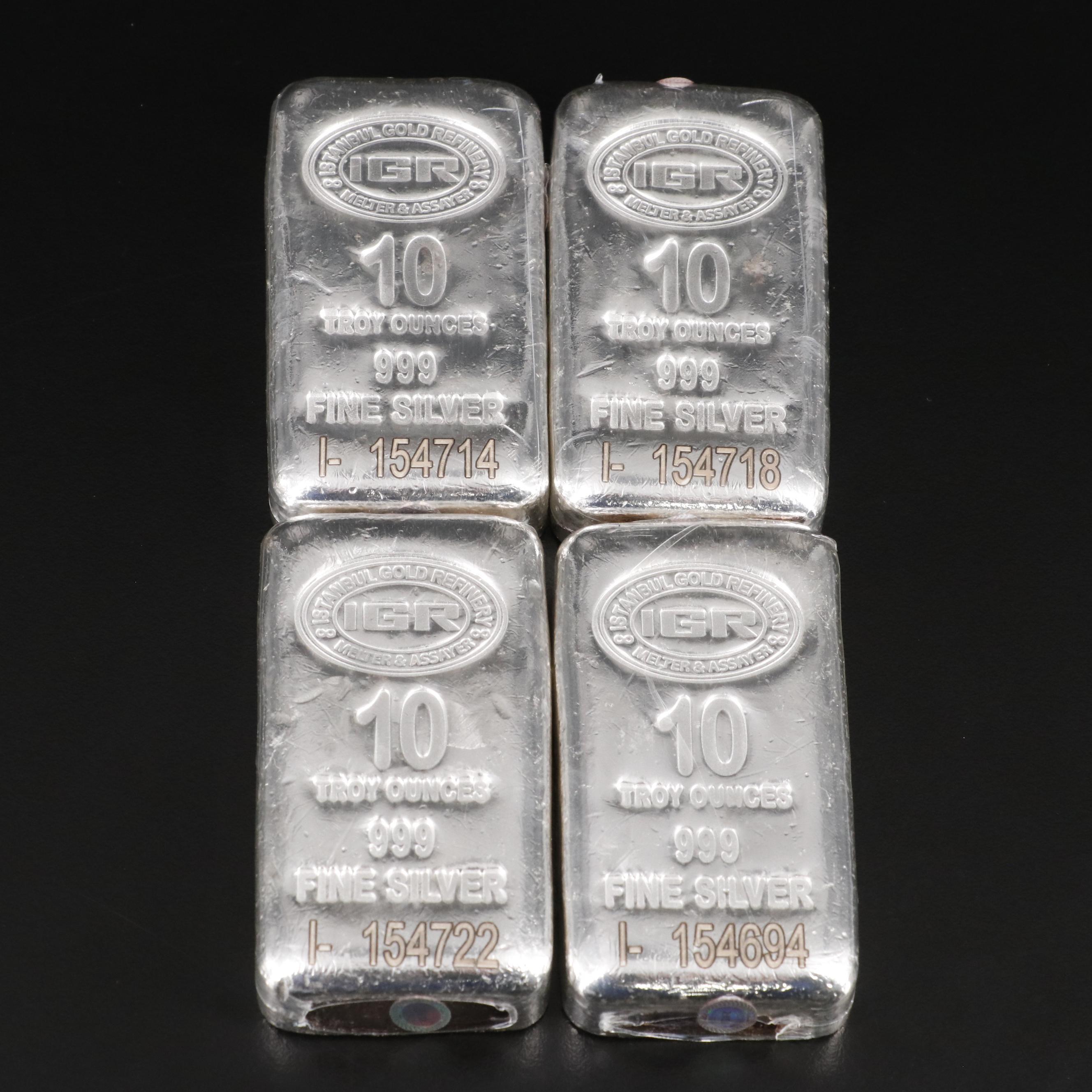 Four 10-Oz. Bars of .999 Fine Silver