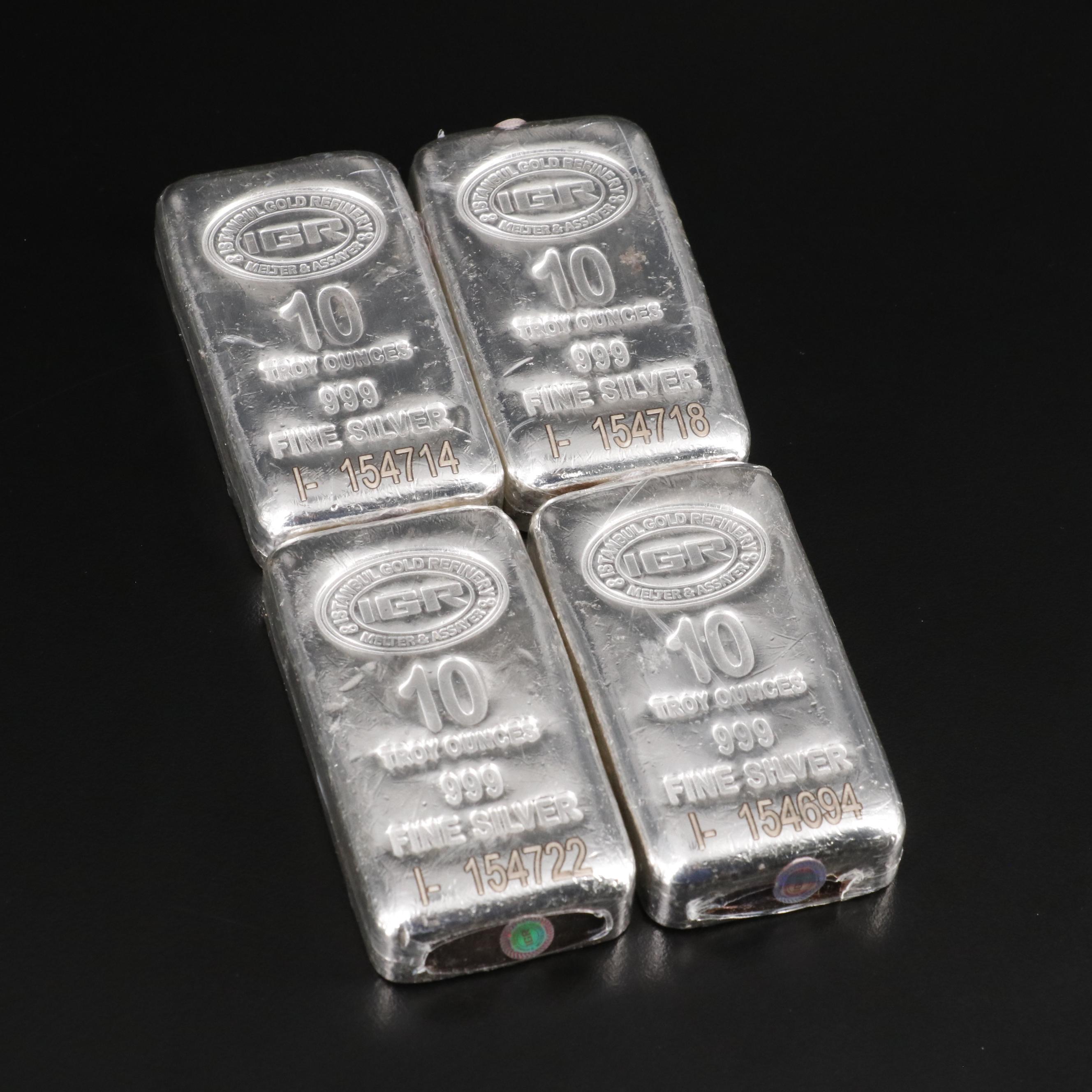 Four 10-Oz. Bars of .999 Fine Silver