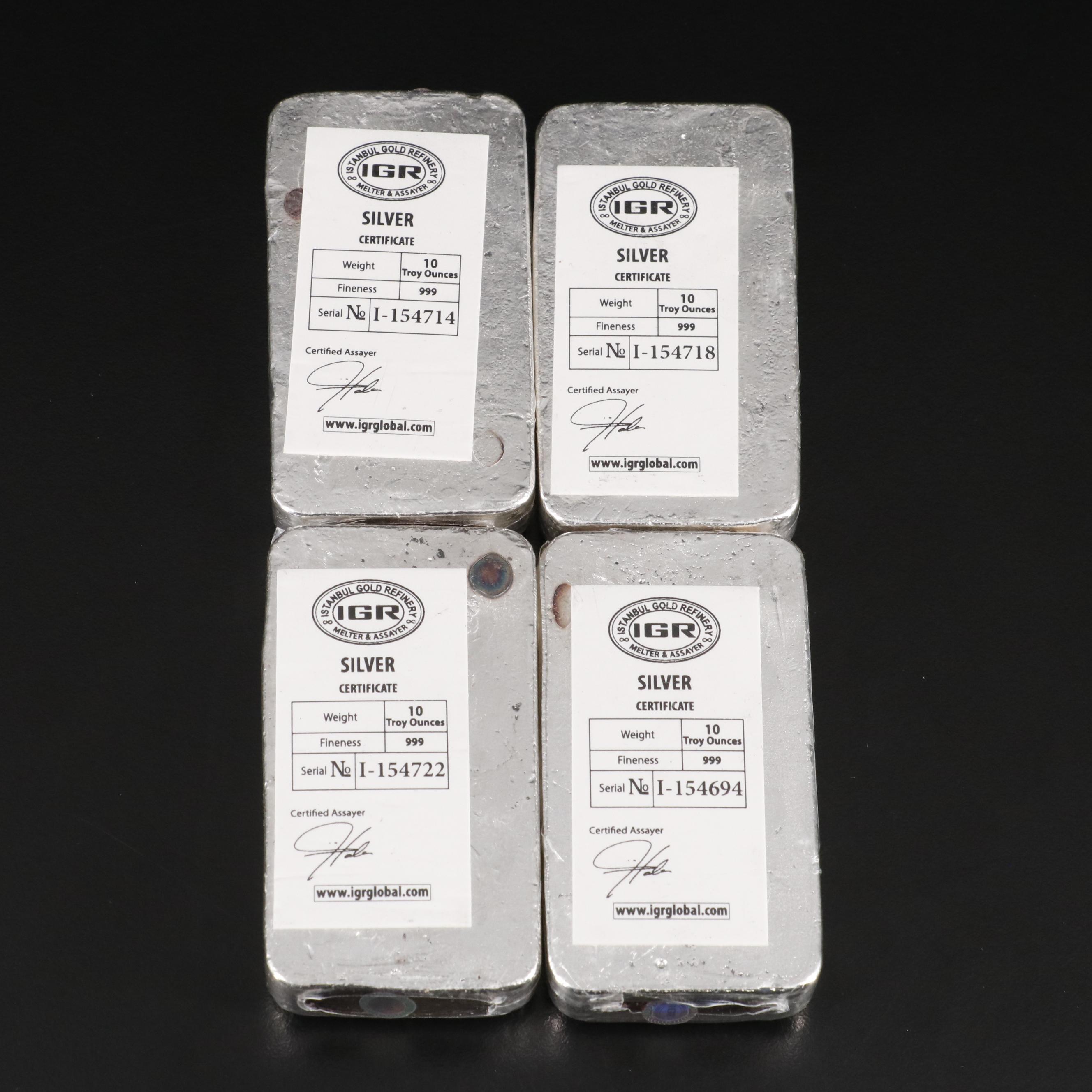Four 10-Oz. Bars of .999 Fine Silver