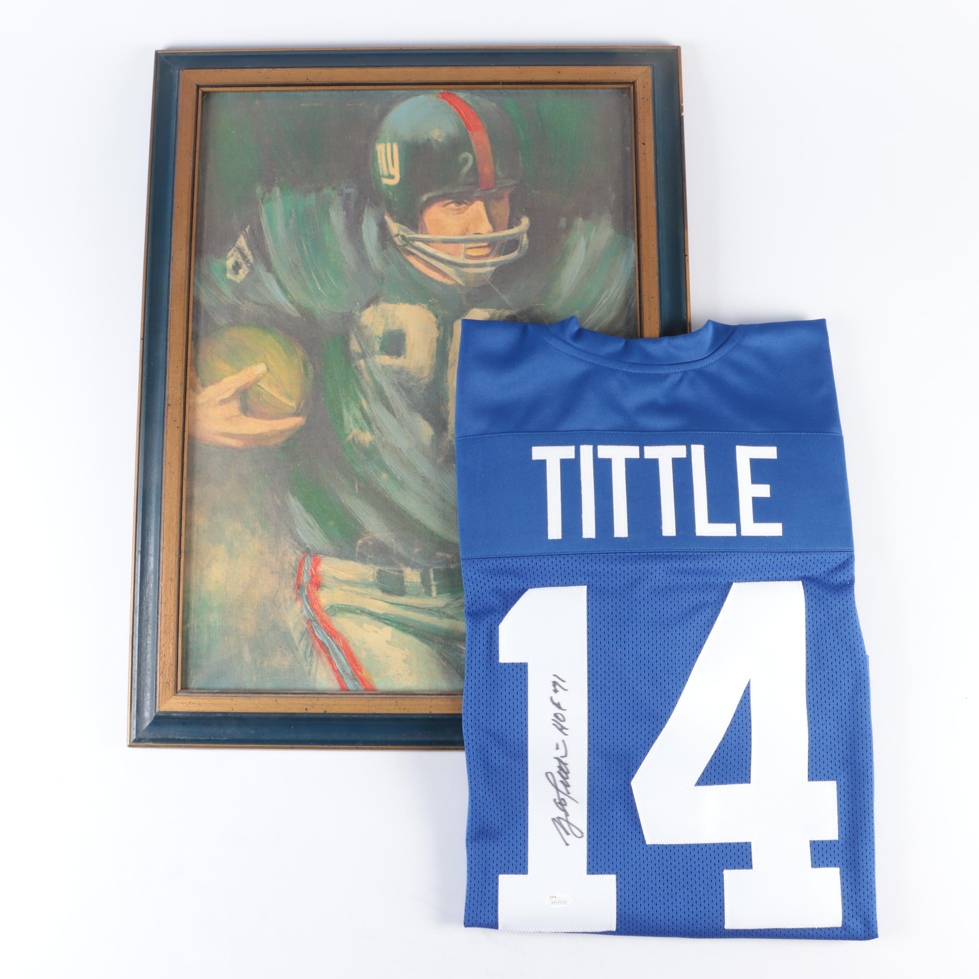 Y.A. Tittle Signed New York Giants Football Jersey with Canvas Artwork