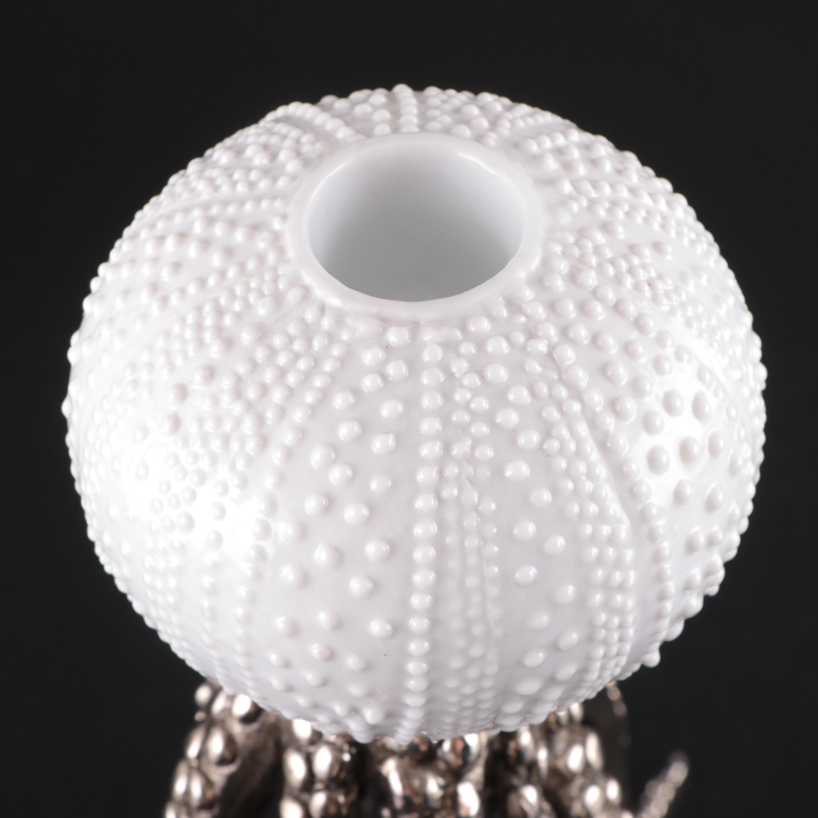 Asiatides "Octopus" Ceramic and Cast Metal Candle Holder with Octopus Sculpture