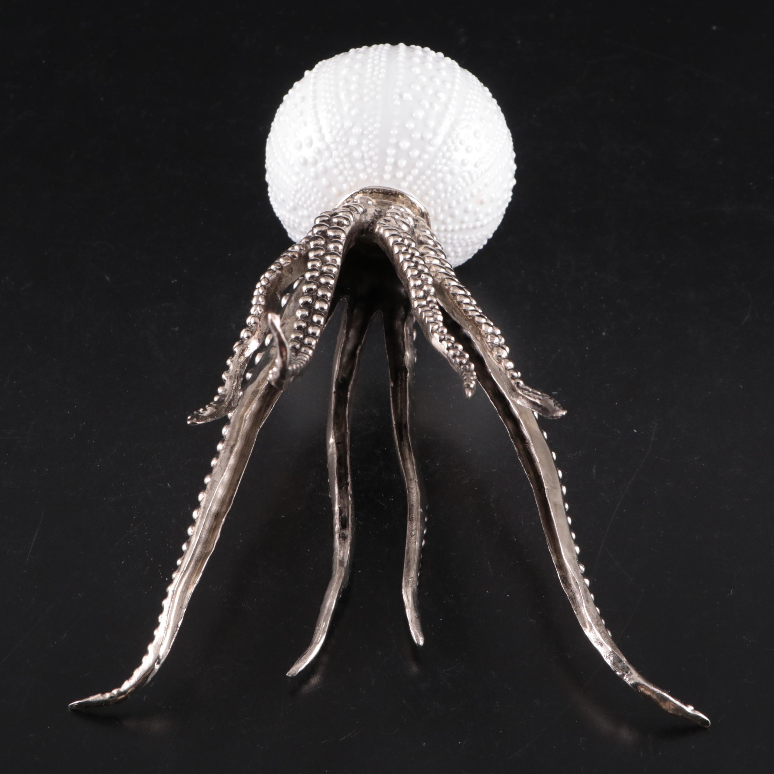 Asiatides "Octopus" Ceramic and Cast Metal Candle Holder with Octopus Sculpture