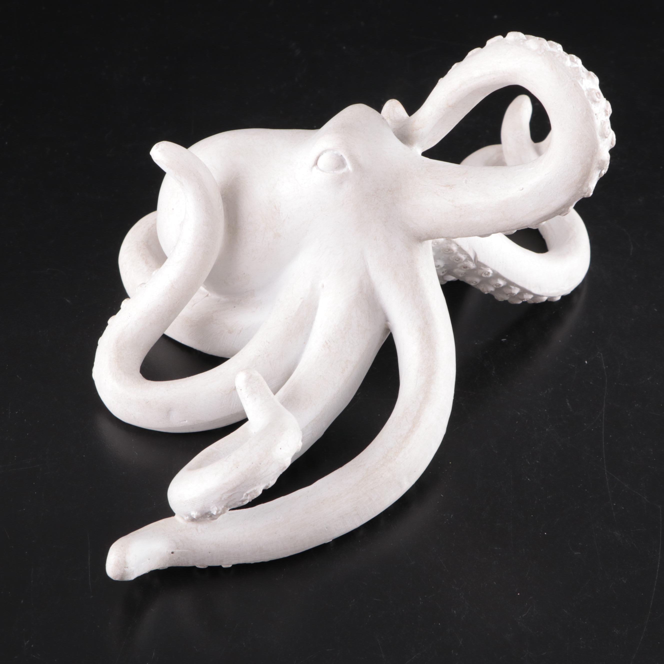 Asiatides "Octopus" Ceramic and Cast Metal Candle Holder with Octopus Sculpture