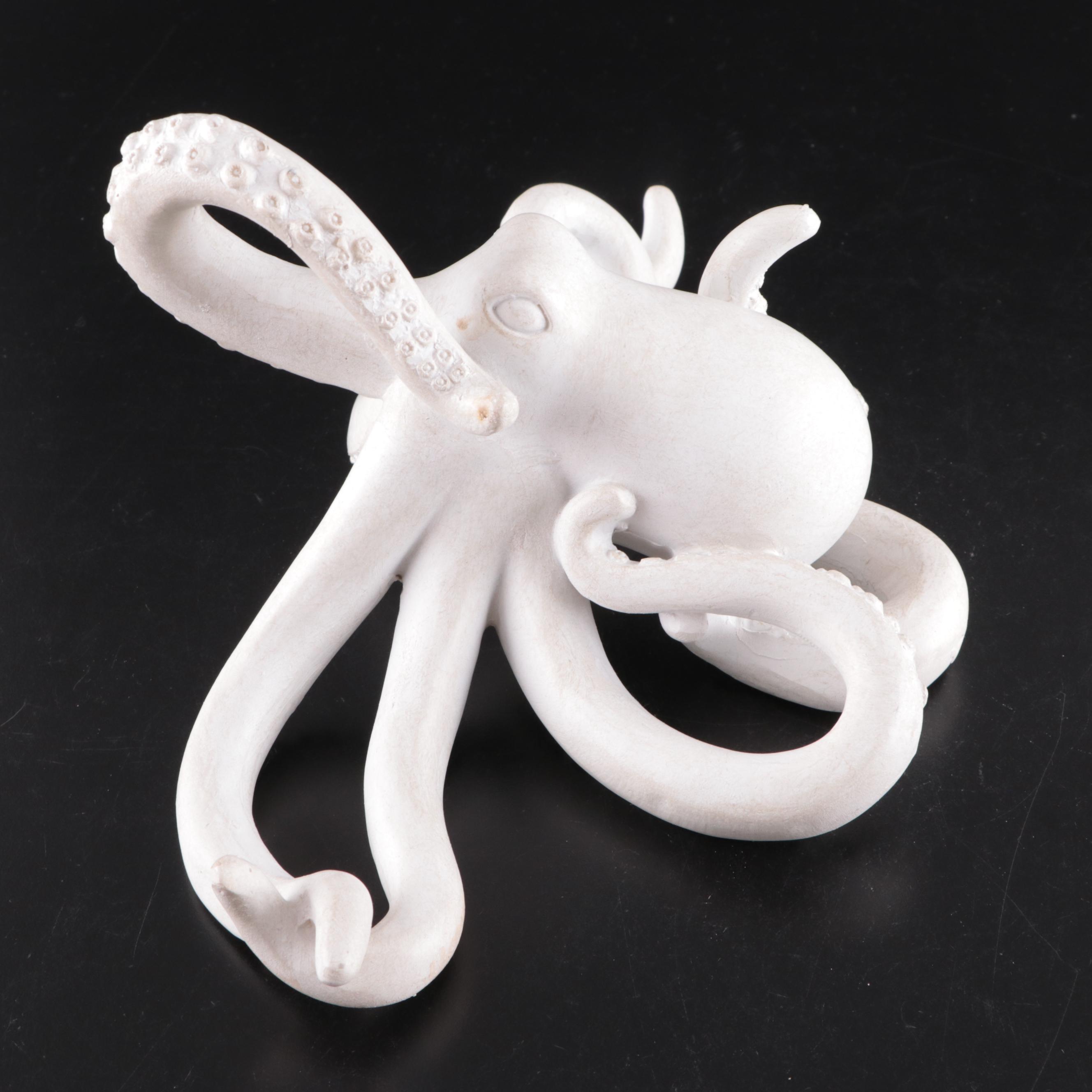 Asiatides "Octopus" Ceramic and Cast Metal Candle Holder with Octopus Sculpture