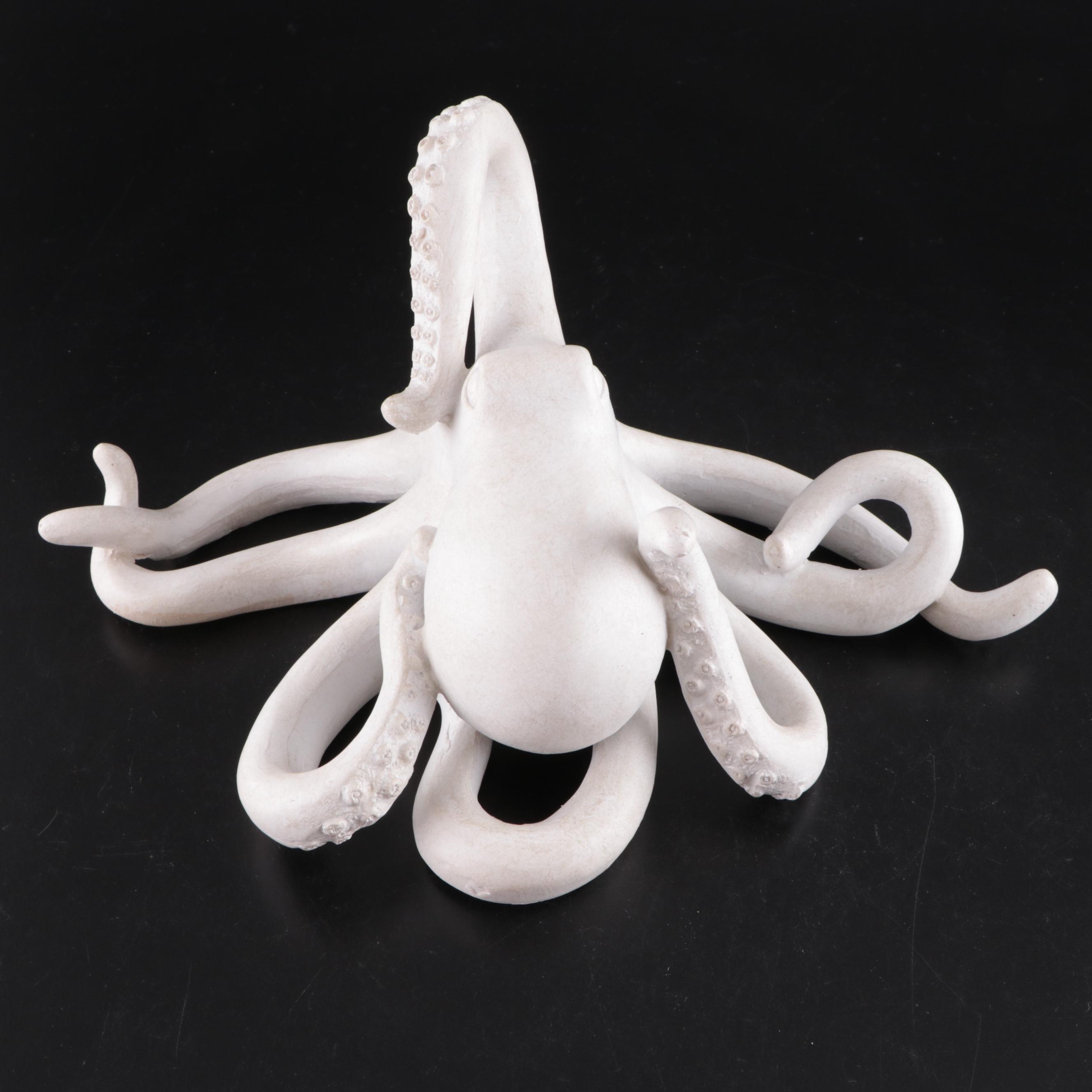 Asiatides "Octopus" Ceramic and Cast Metal Candle Holder with Octopus Sculpture