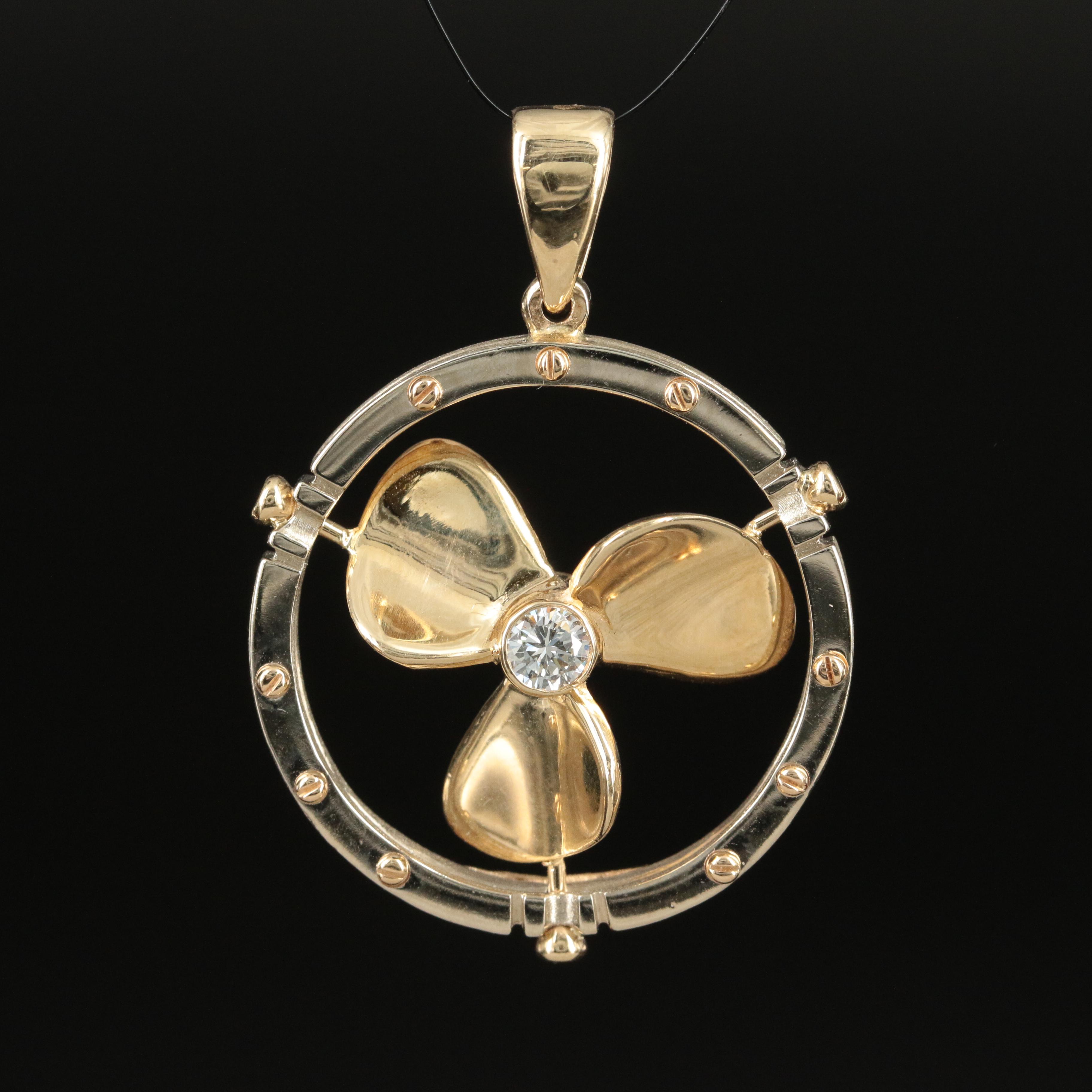 14K and 0.32 CT Diamond Propeller Pendant