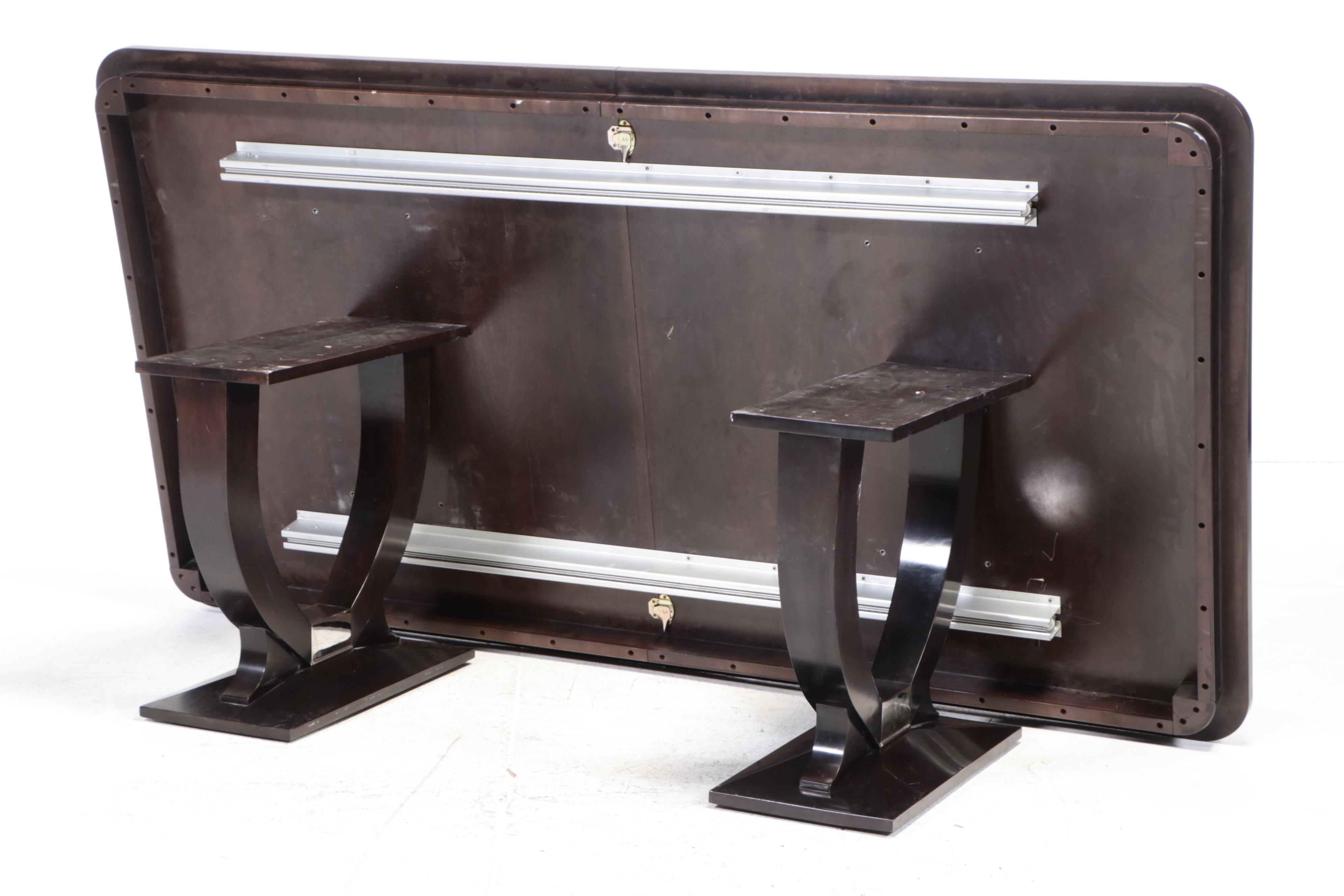 Contemporary Ebonized and Chromed Metal Double-Pedestal Extending Dining Table
