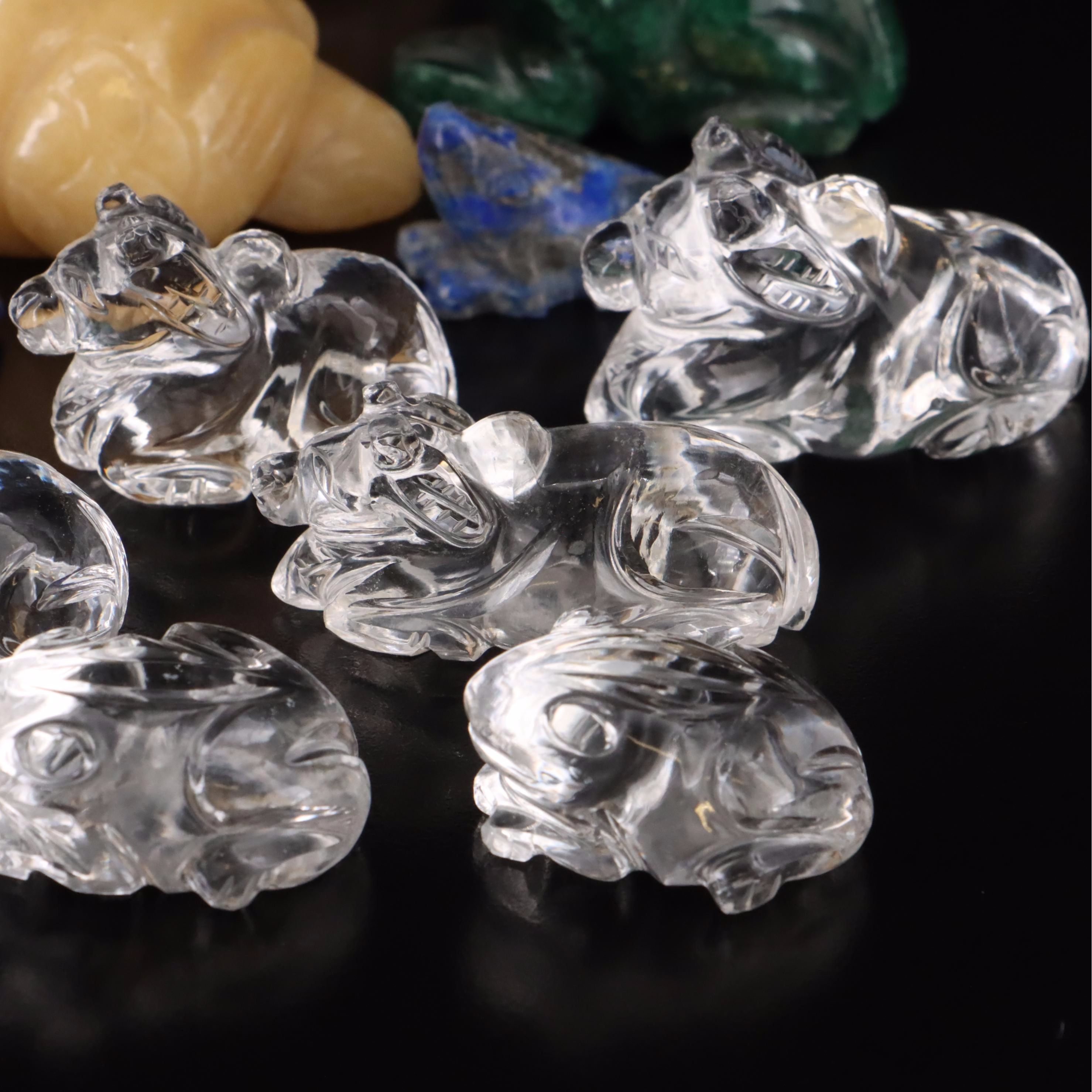 Gemstone Animal Figurines Including Swans, Lions and Turtles