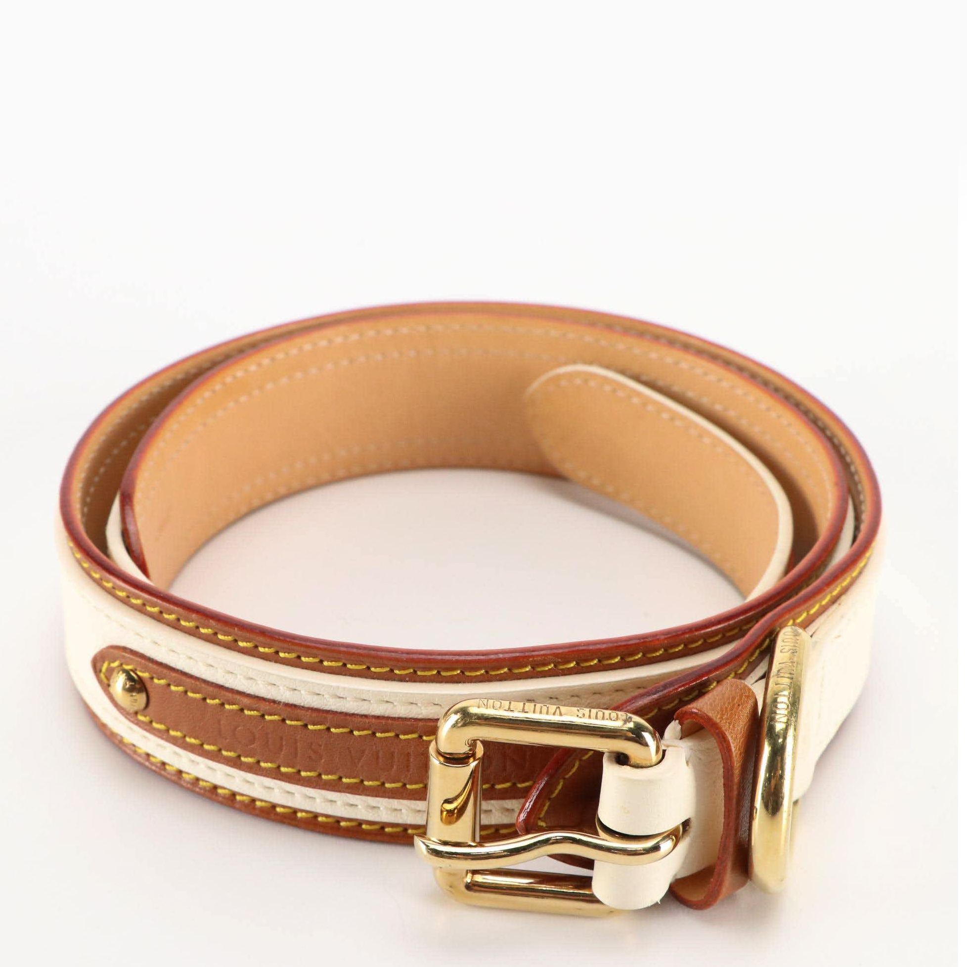 Louis Vuitton White and Brown Leather Belt