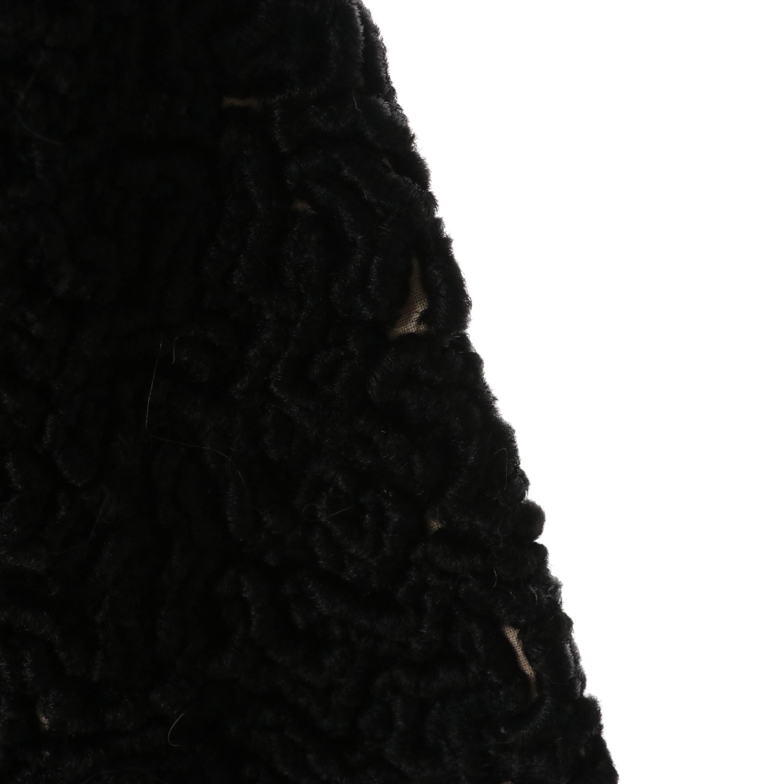 Black Faux Persian Lamb Fur Coat with Marten Fur Collar